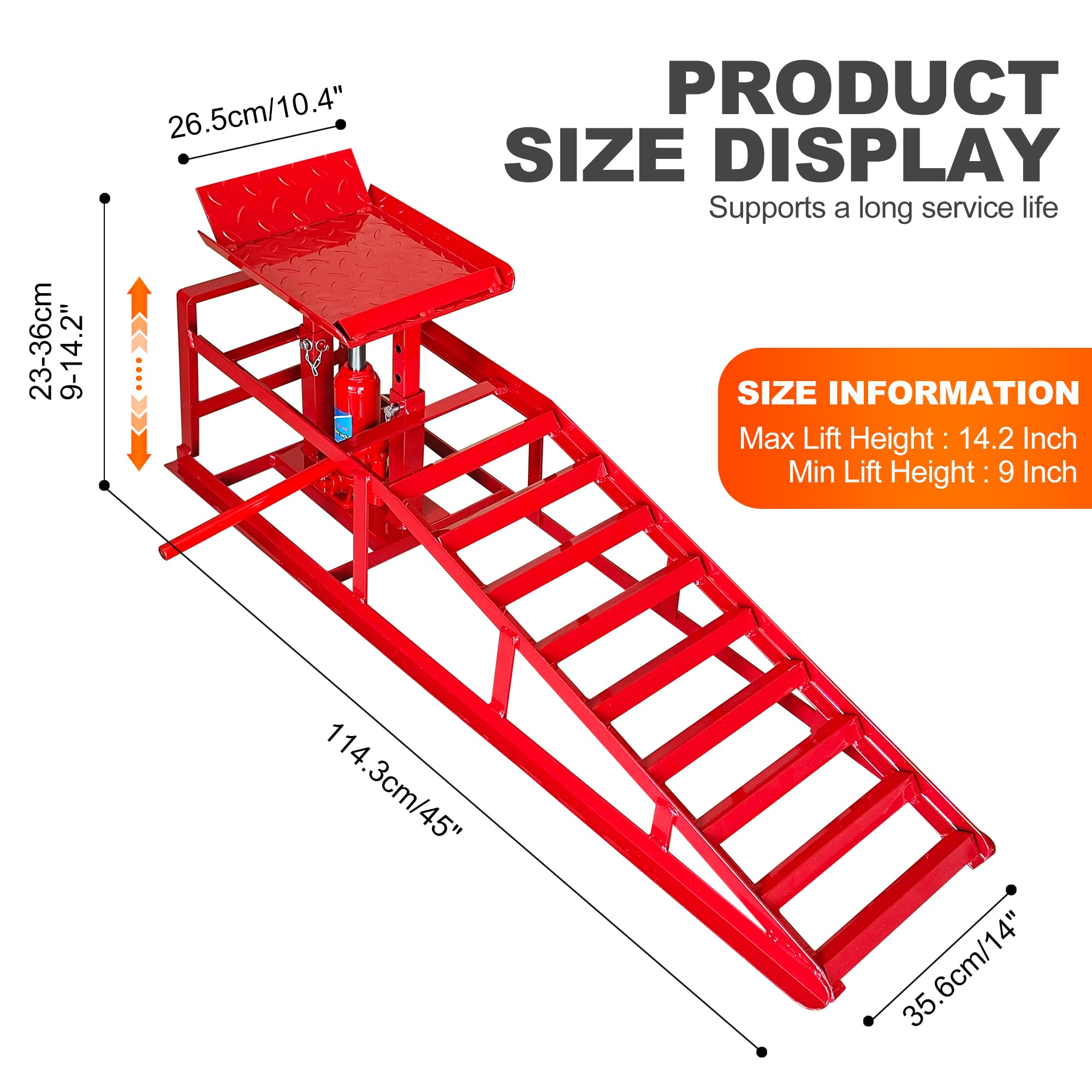 2 Pack Heavy Duty Hydraulic Car Ramps 11050LBS Capacity (5 Ton) - 9