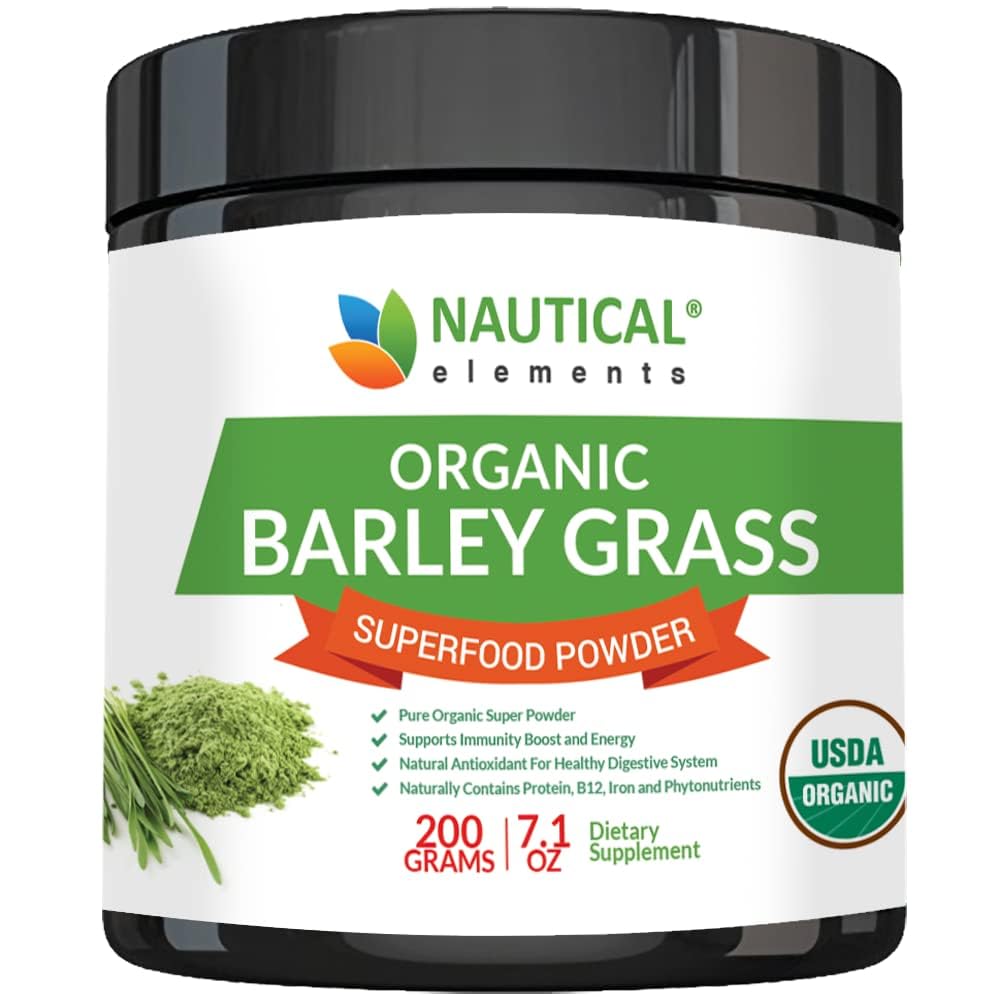 Organic Barley Grass Powder - USDA Certified, Non-GMO, Vegan, Rich in Antioxidants, Protein & Fiber - 200g for Smoothies, Detox & Energy Boost