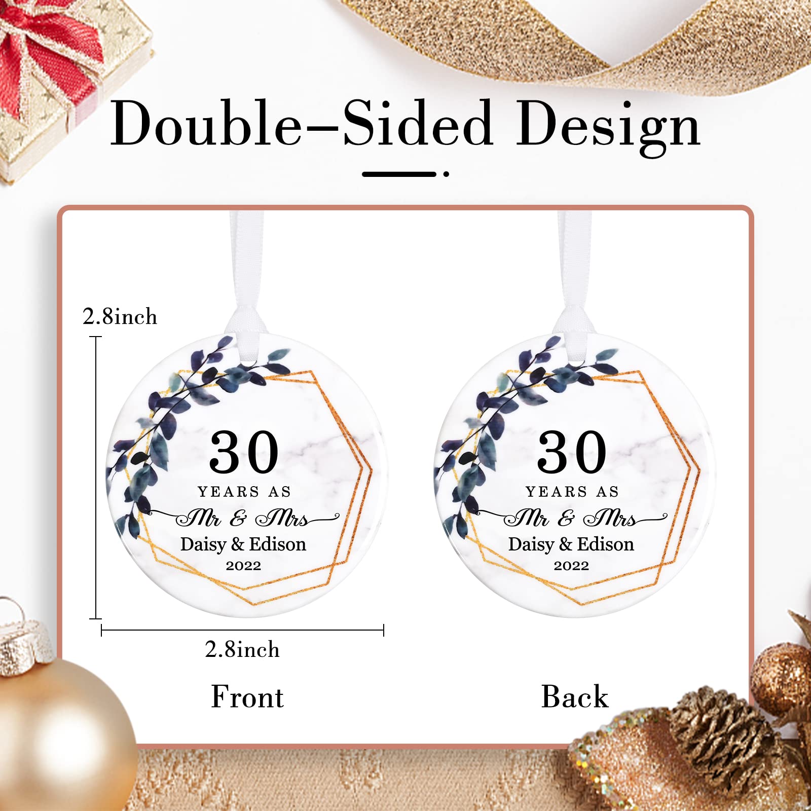 Personalized Mr. & Mrs. Christmas Ornaments - Custom Wedding Anniversary Gifts for Couples - Engraved Keepsake Tree Decorations - Perfect for Holiday Decor, Wedding Favors & First Christmas Together