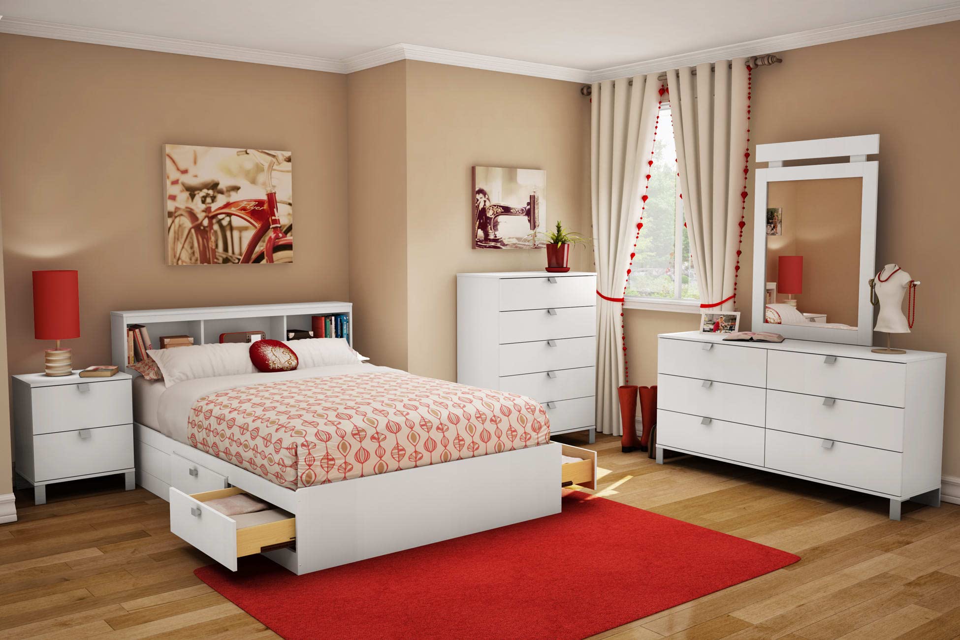 South Shore Spark Mates Full Size Bed Frame with 4 Storage Drawers, 54-inch Platform Bed in Pure White - Perfect for Kids Rooms, Guest Bedrooms & Small Space Living