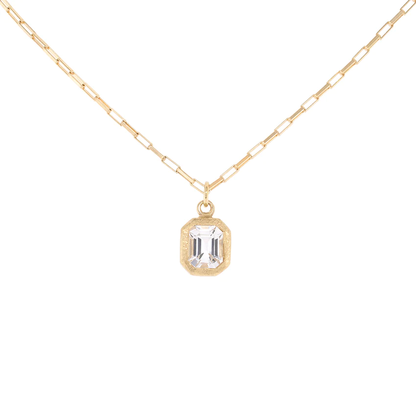 Boulder Emerald Cut Gemstone Pendant Necklace - 18K Gold Plated Elongated Box Chain for Women | Perfect for Weddings, Anniversaries & Special Occasions