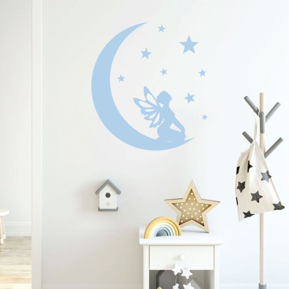Fairy Wall Decal with Moon and Stars - Removable Vinyl Sticker for Nursery, Girls Bedroom, Teen Room Decor - Perfect for Fairy Themed Parties, Baby Showers & Kids Room Decorations