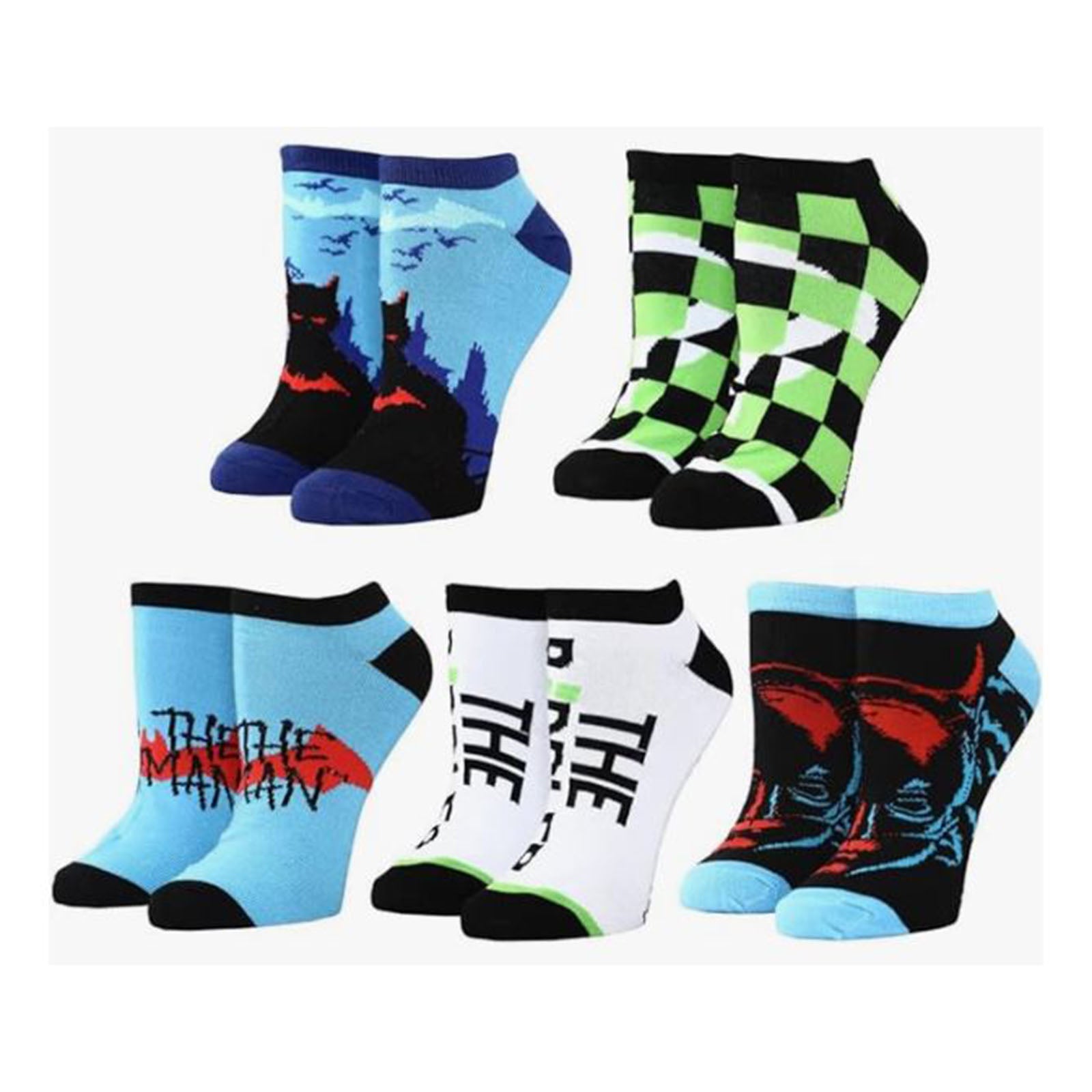 Bioworld The Batman Mix and Match 5-Pair Ankle Socks for Men - DC Comics Superhero Novelty Socks - Perfect for Cosplay, Gifts, and Everyday Wear
