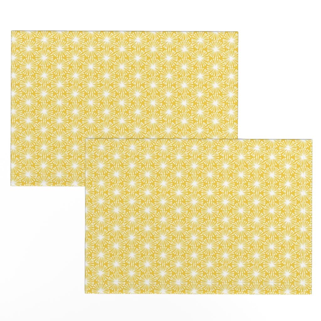 Premium Linen Cotton Blend Round Placemats Set of 2 - Floral Geometric Dandelion Sunshine Yellow Print Table Mats for Dining Room Decor, Kitchen Table Setting & Spring Home Decor