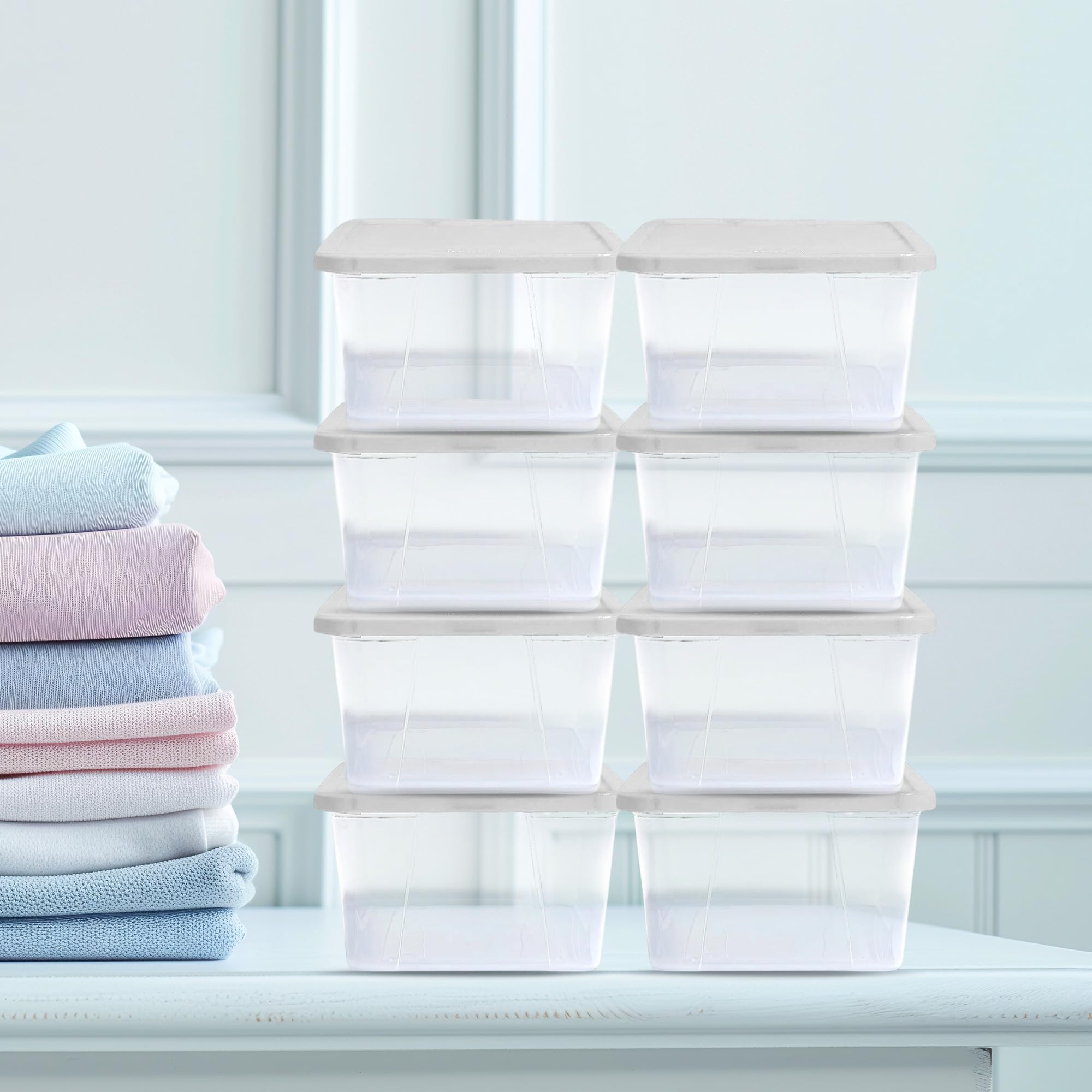HOMZ 40-Pack Small Clear Plastic Storage Bins with Secure Lids - 6 Quart Stackable Organizer Containers for Home, Office & Craft Supplies - Perfect for Pantry, Closet & Toy Organization