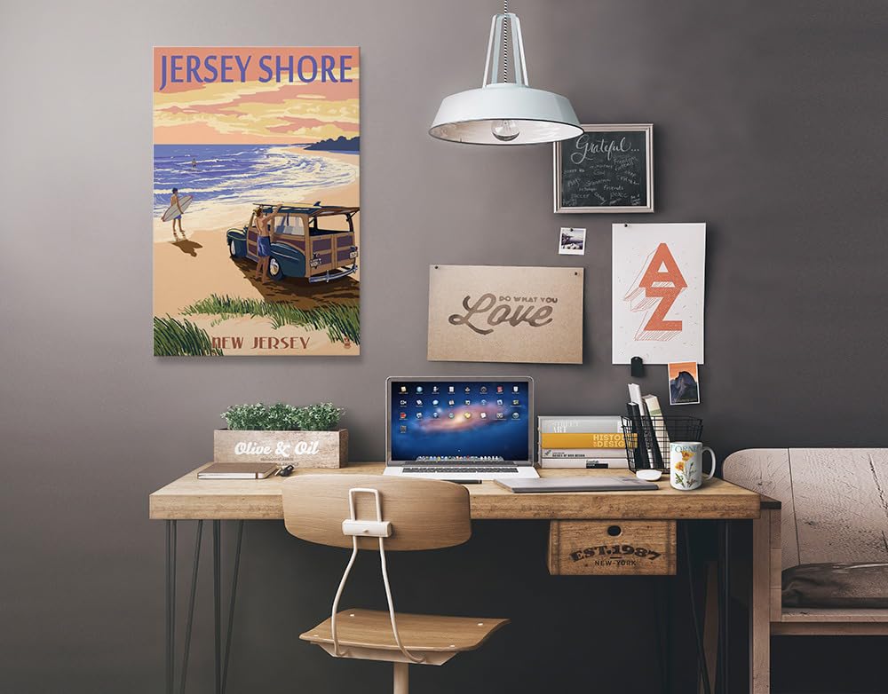 Lantern Press Jersey Shore Woody on the Beach Wall Art - 16x24 Wrapped Canvas Print - Coastal Home Decor for Living Room, Bedroom & Office - Perfect Beach House Gift