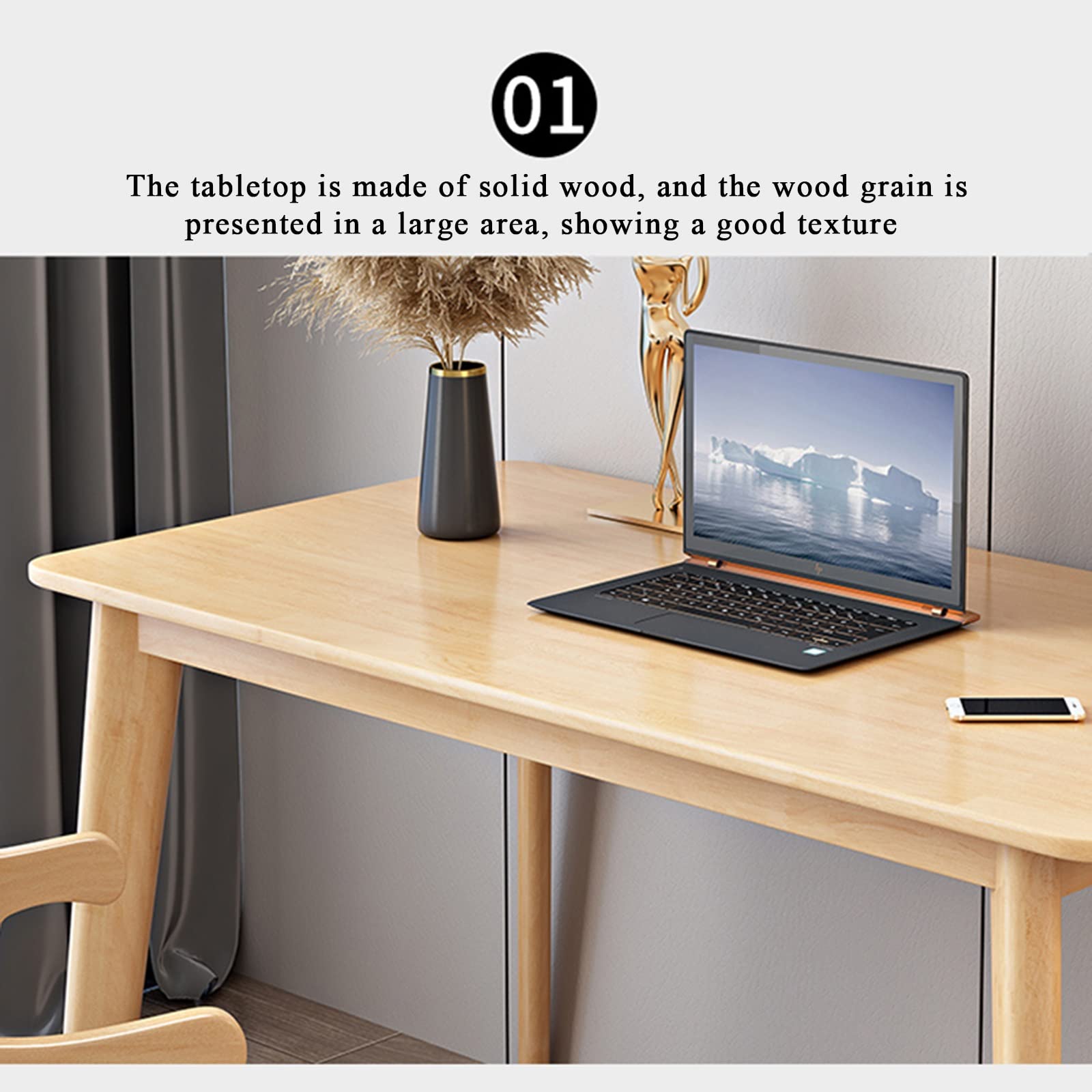 Solid Wood Computer Desk 120x55x75cm - Modern Home Office Desk for Students, Writing, Gaming & Small Spaces - Durable Study Desk for Bedroom, Apartment & Workspace (Wood Color)