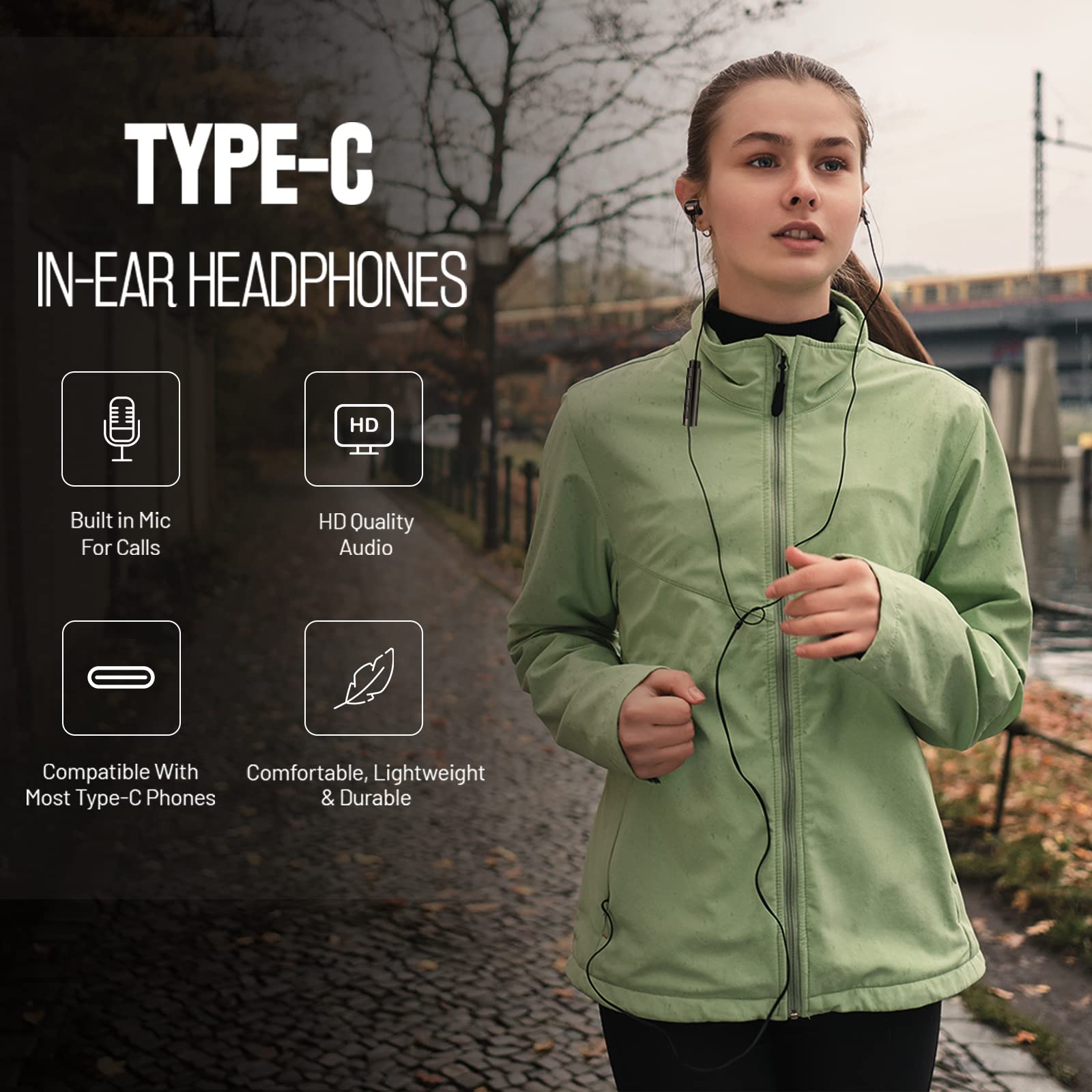 USB C Headphones Wired Earphones with Mic & Volume Control - In-Ear Earbuds Compatible with iPhone 15 Pro Max/Plus, iPad Pro, Samsung Galaxy, Google Pixel, Xiaomi, Huawei, OnePlus - Perfect for Gaming, Work Calls & Music Listening