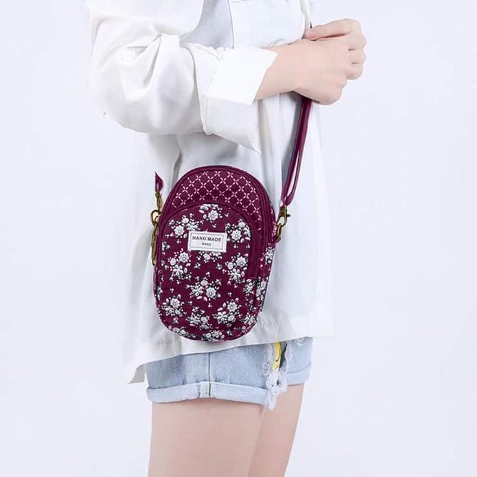 Floral Crossbody Bag for Women - Small Canvas Shoulder Purse with Phone & Coin Pouch - Perfect for Travel, Shopping & Everyday Use