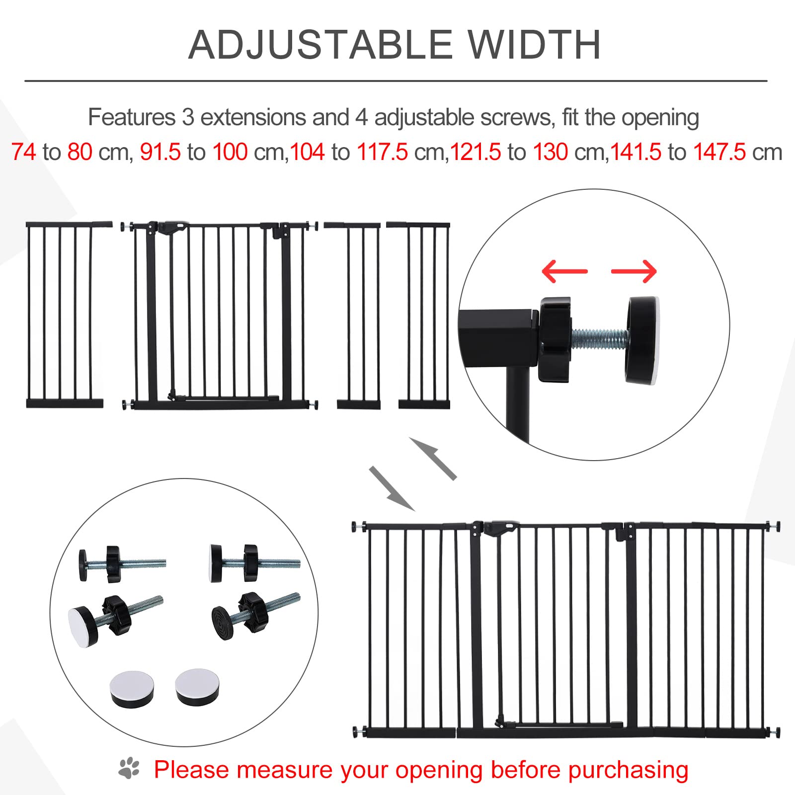 PawHut 30 Inch Tall Pet Gate with Door - Pressure Mounted Dog Gate for Stairs, Hallways & Indoor Use - Includes 7