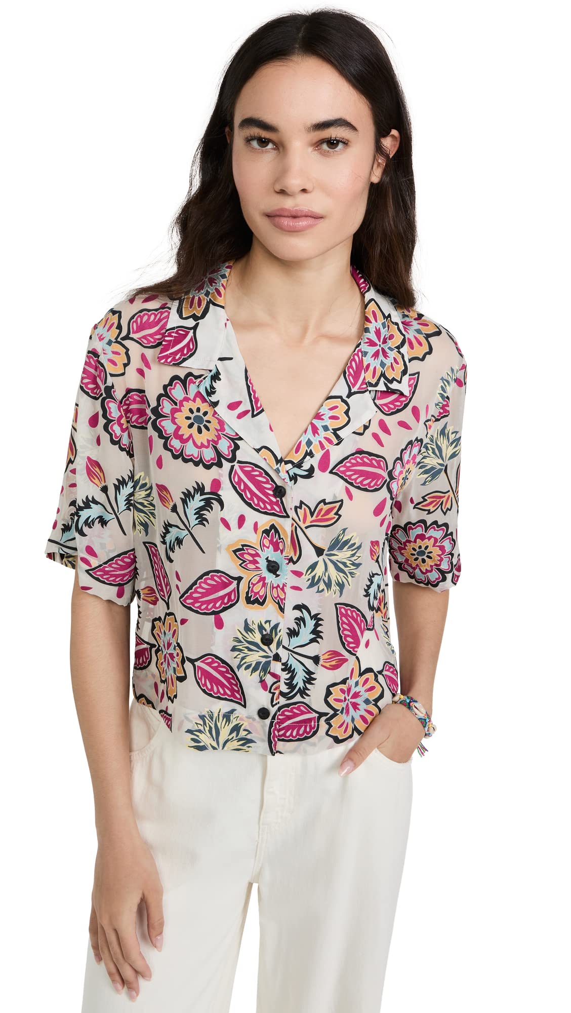 rag & bone Women's Mare Floral Shirt - Casual Button Down Blouse for Spring & Summer, Office Wear & Weekend Outfits