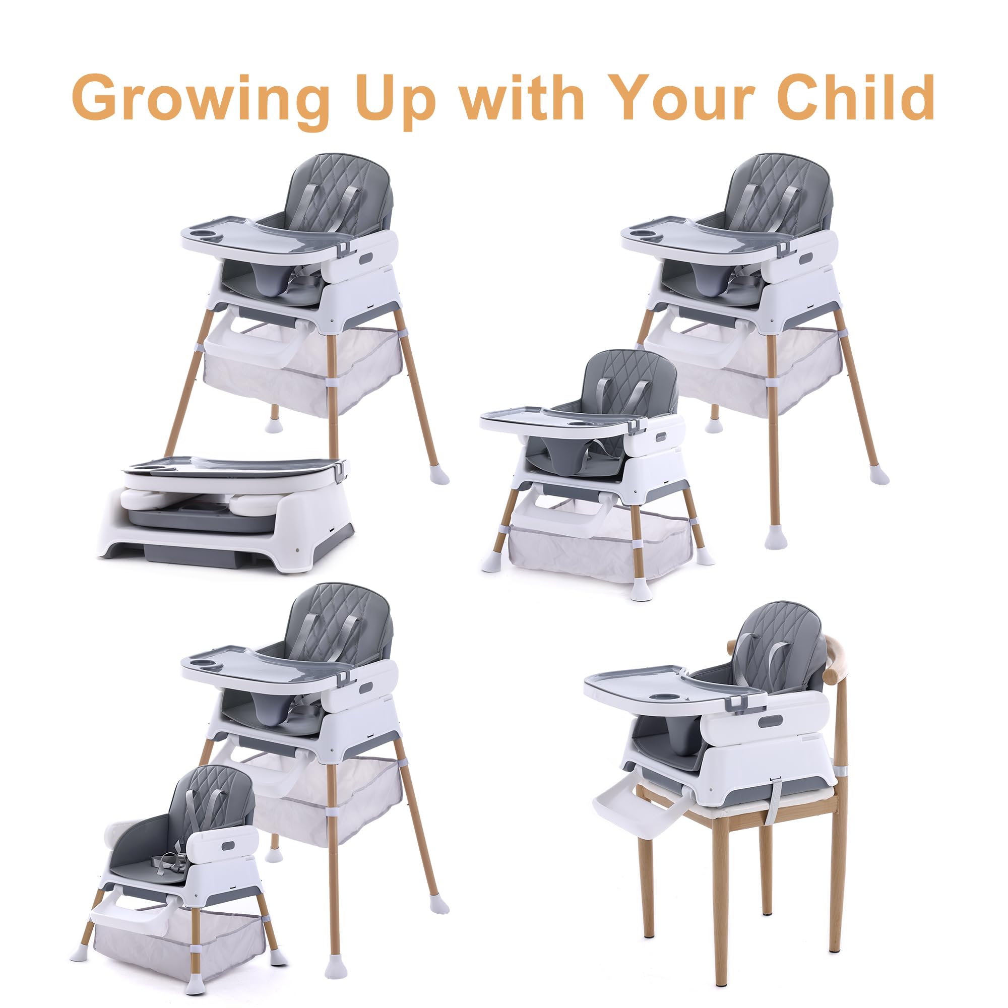 **3-in-1 Convertible Baby High Chair for Infants & Toddlers – Adjustable Compact Feeding Chair with Tray (Light Gray) – Perfect for Home, Dining, and Travel**