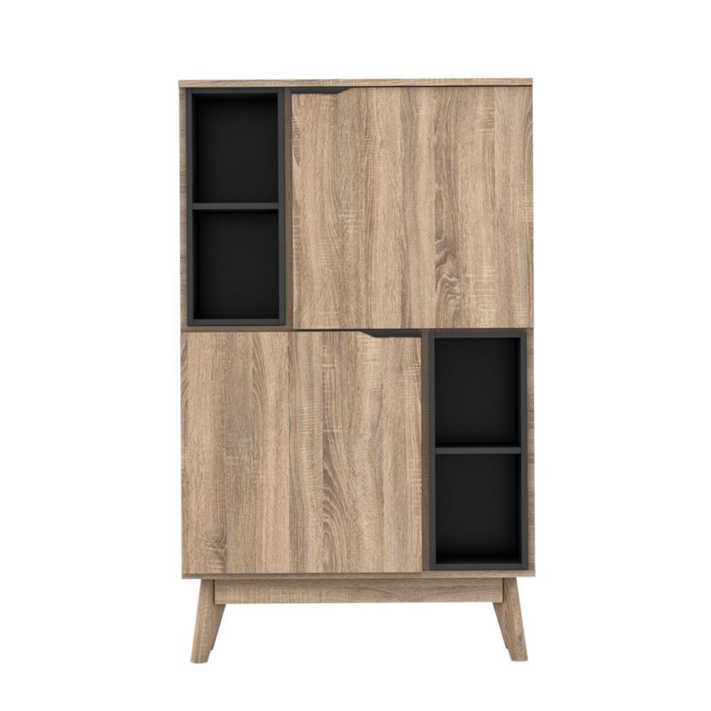 Scandinavian Oak Storage Display Cabinet - Modern Wooden Bookshelf for Living Room, Bedroom, and Office Organization