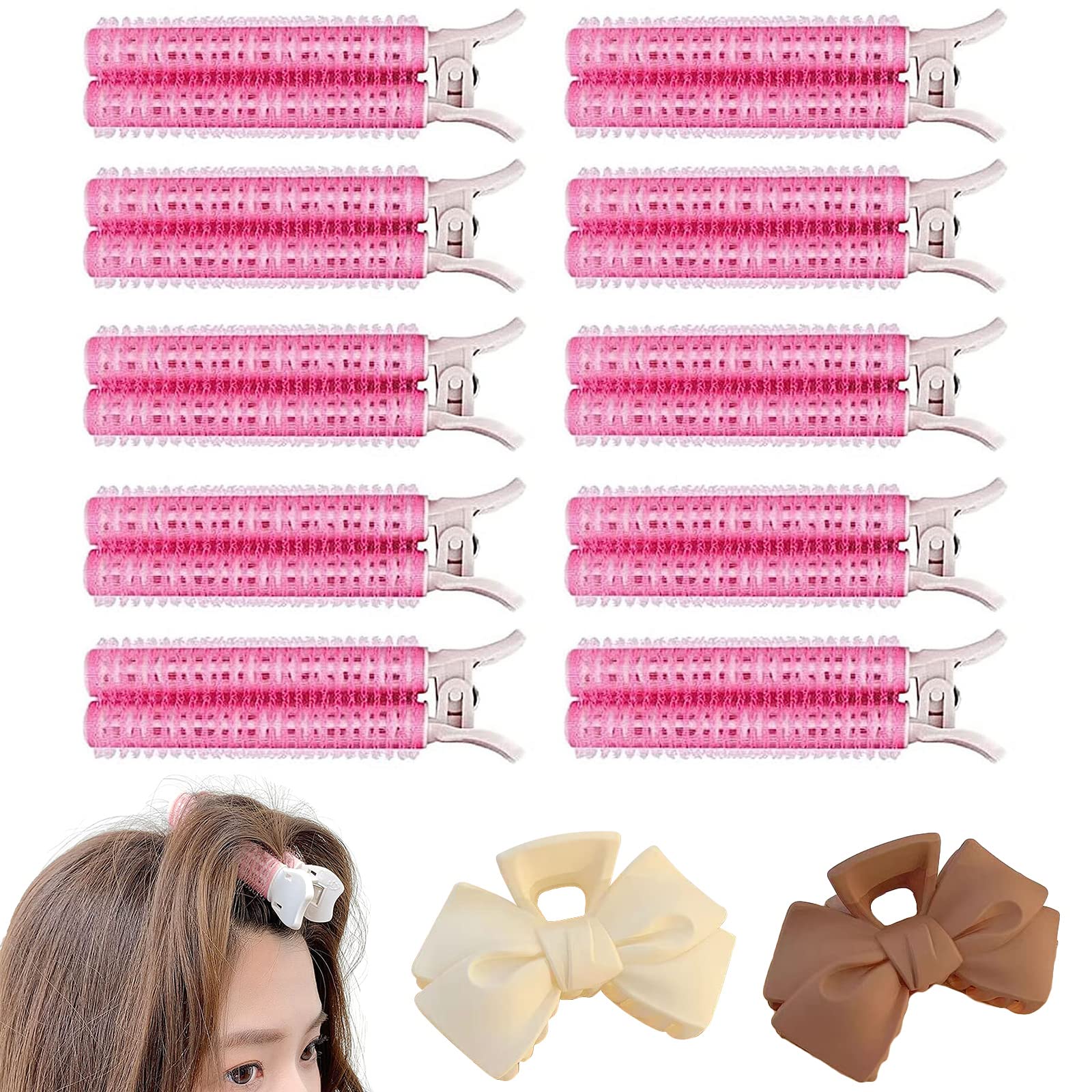 Chagoo Volumizing Hair Root Clips - 10pcs Rose Red Velcro Hair Volume Clips for Lifting Roots | Perfect for Styling, Updos & Salon Use