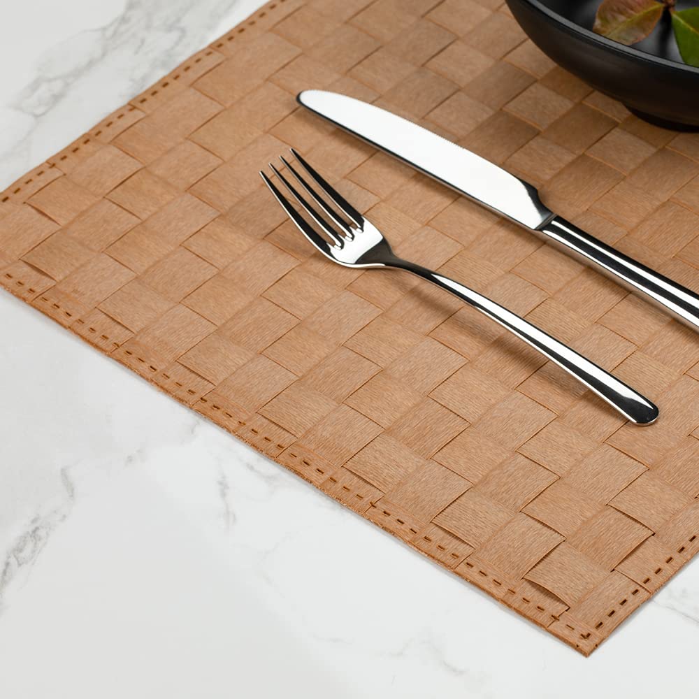 Restaurantware Macroweave 16 x 12 Inch Woven Placemats Set of 6 - Durable Gold Plastic Table Mats for Dining, Easy to Clean Rectangle Placemats for Home & Restaurant Use - Perfect for Everyday Meals, Dinner Parties & Holiday Gatherings
