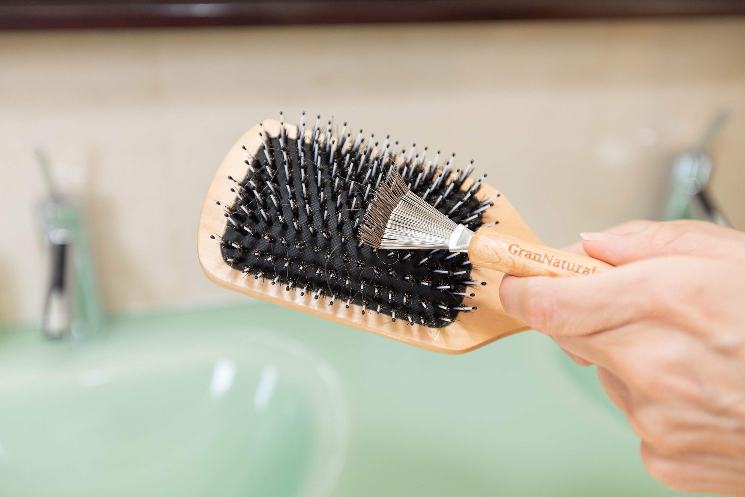 GranNaturals Hair Brush Cleaner - Durable Metal Wire Rake with Ergonomic Wooden Handle for Deep Cleaning & Detangling Combs, Bristle Brushes - Quick Hair, Dust & Lint Remover Tool - Perfect for Salon, Home & Travel Use