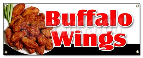 Spicy Buffalo Wings Banner Sign - Hot & Crispy Deep Fried Chicken Wings with Bone-in & Tangy Sauce | Perfect for Game Day, Parties & Restaurants