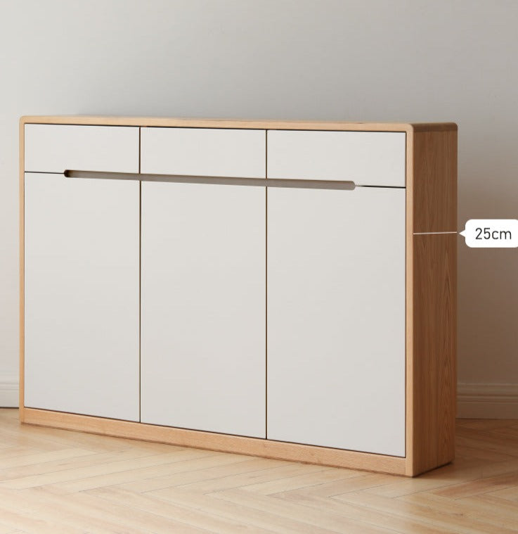 Solid Oak Wood Ultra Thin Sideboard - Modern Slim Console Table for Living Room, Entryway, or Dining Room Storage
