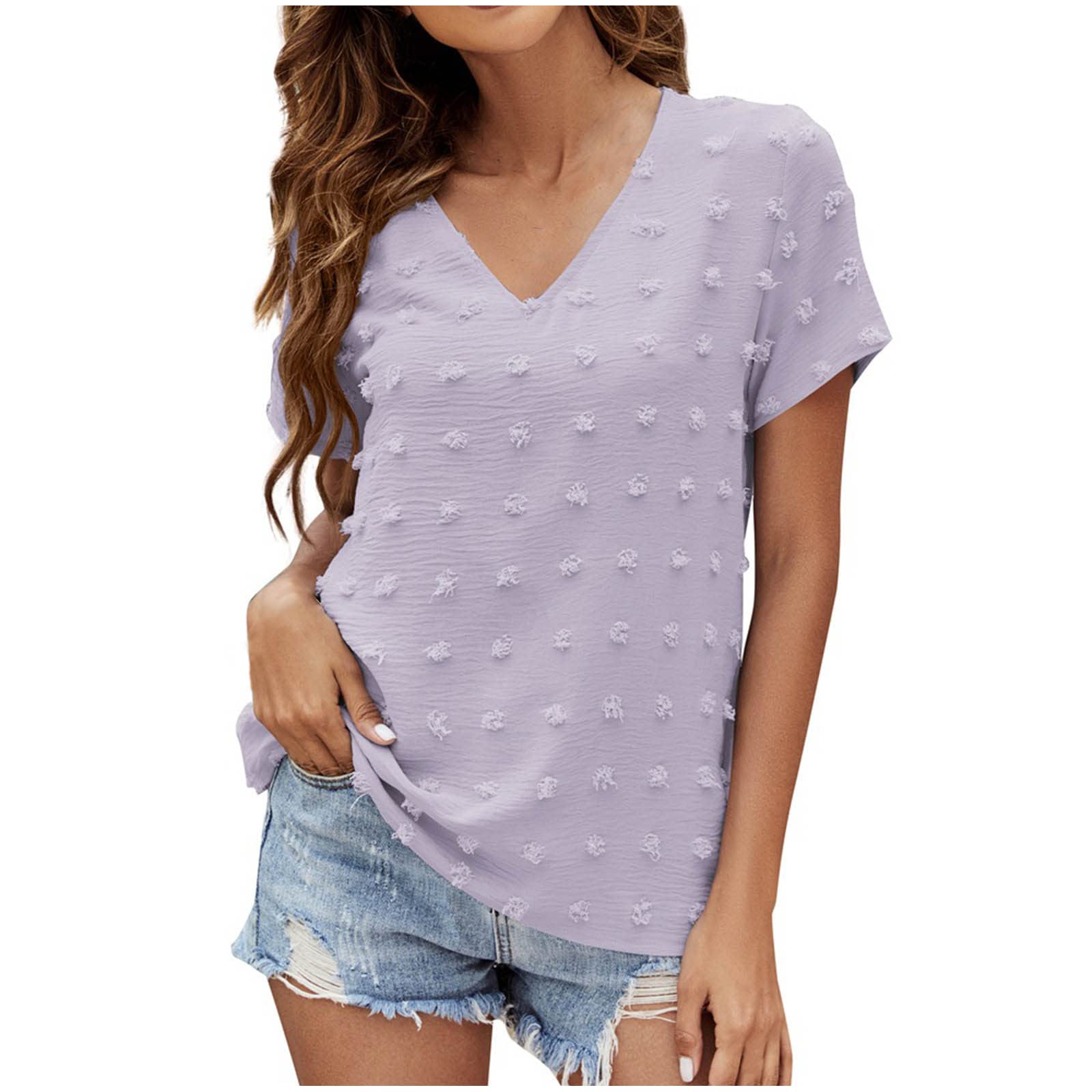 Women's V-Neck Short Sleeve Casual T-Shirt - Summer Solid Color Blouse Tops - Plus Size Comfortable Tee for Everyday Wear, Outings & Work