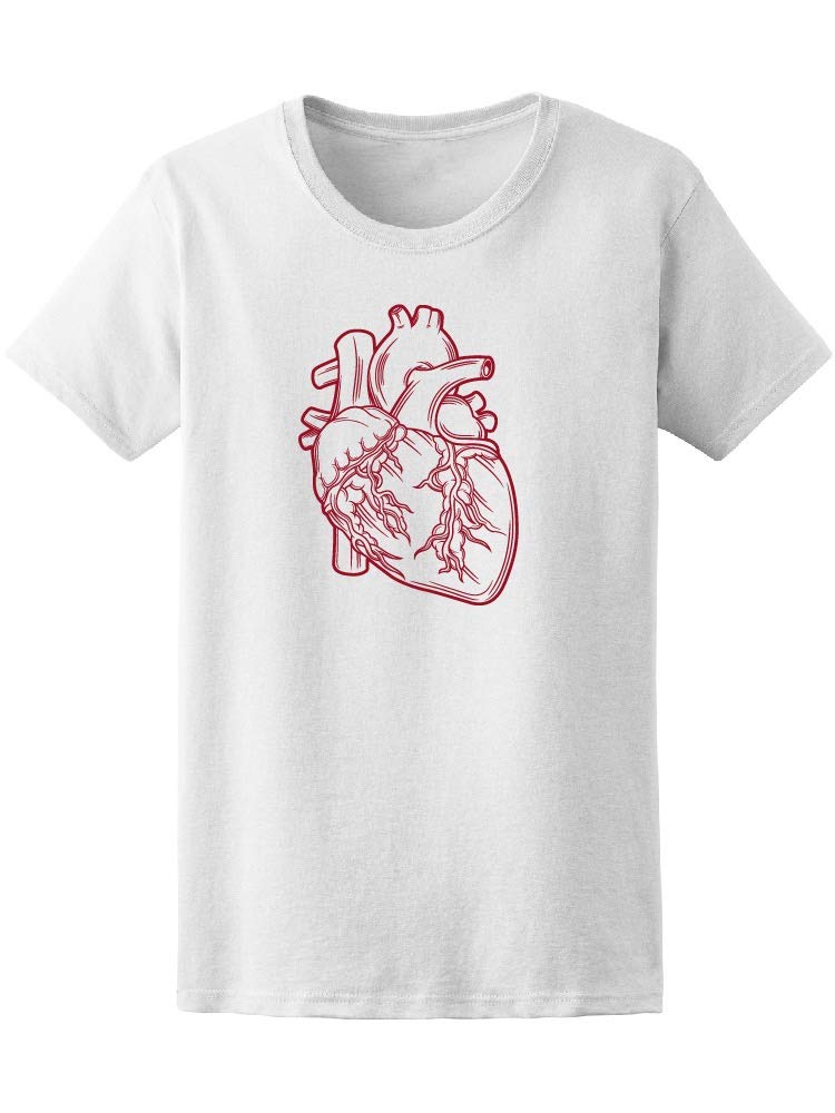 Red Outline Anatomical Heart T-Shirt for Women | Vintage Style Graphic Tee | Casual Wear & Layering Essential