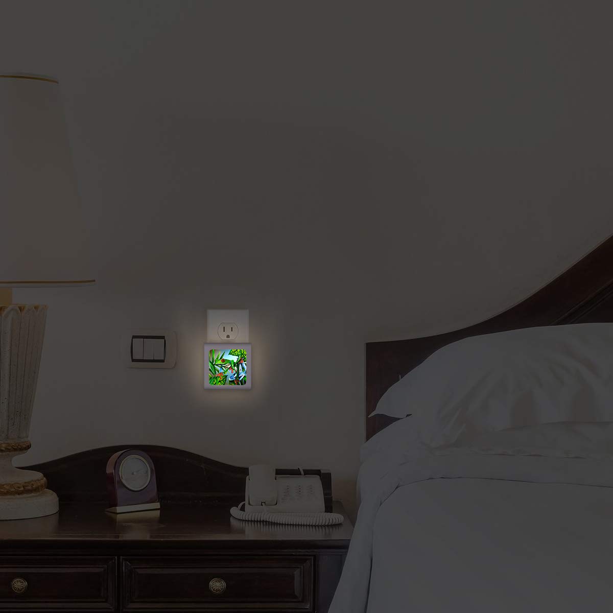 Dimmable LED Night Light with Auto On/Off Sensor, Adjustable Brightness & Warm White Light - Perfect for Bathroom, Hallway, Nursery, Kids Room & Bedroom - Red Toe Tree Frog Design - Energy Saving Plug-in Nightlight for Safe Nighttime Navigation