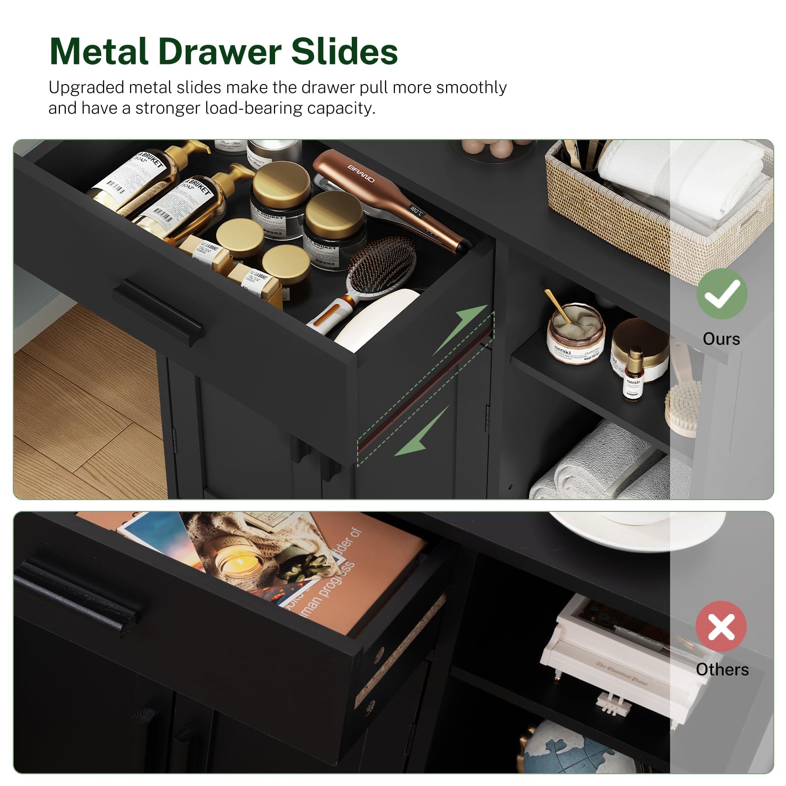 Wooden Storage Cabinet with 2 Doors & 3 Shelves - Entryway, Living Room & Bathroom Organizer - Coffee Bar Cabinet, Floor Cabinet for Home Organization (Black) - Perfect for Small Spaces, Entry Storage & Coffee Station Setup