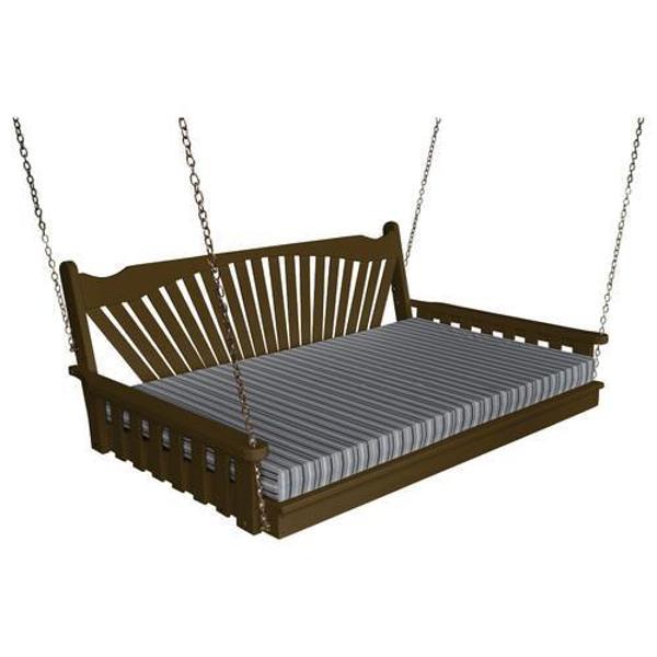 Yellow Pine Swing Bed with Fanback - Outdoor Hanging Bed for Porch, Patio, or Garden Relaxation