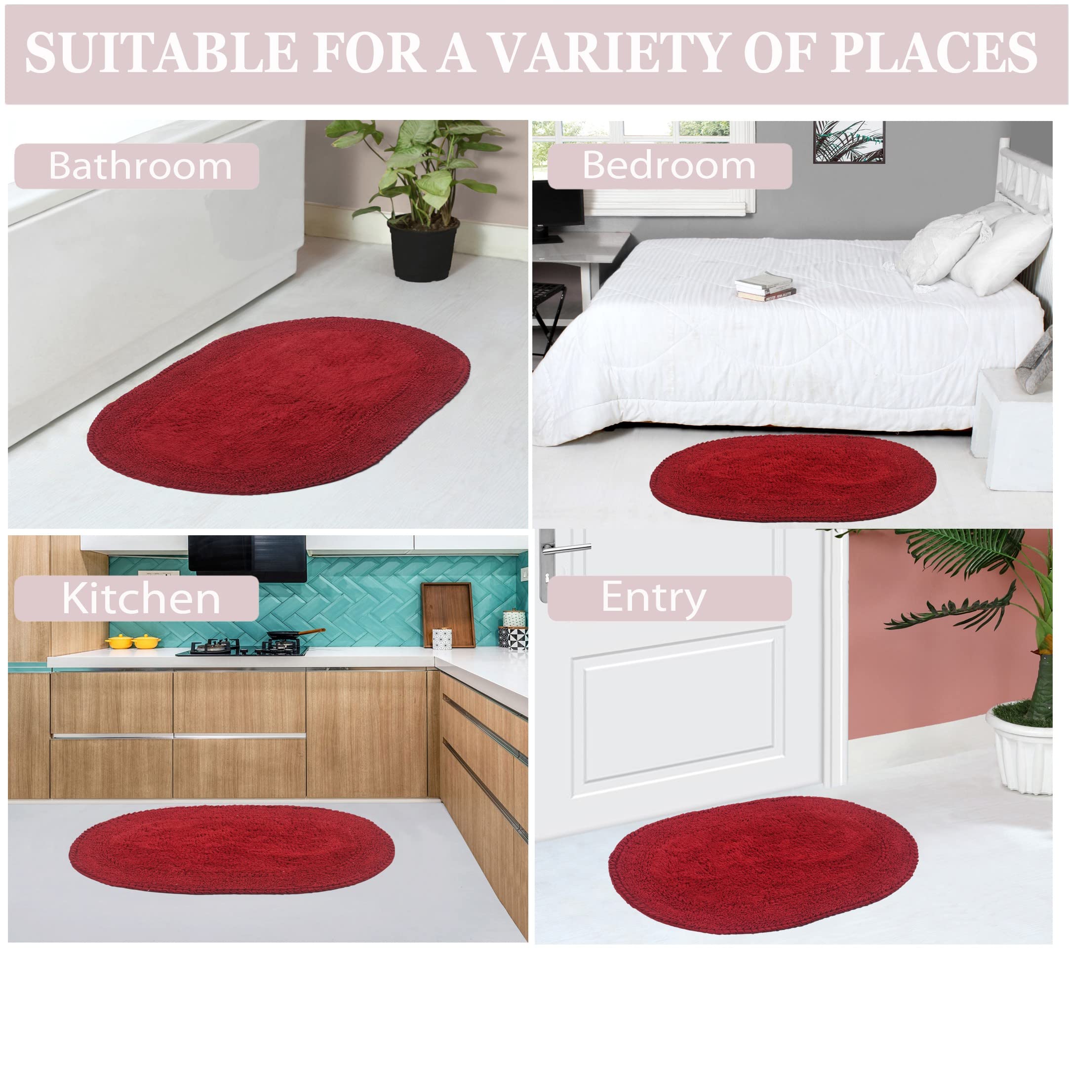 Home Weavers Double Ruffle 100% Cotton Bathroom Rugs Set - Ultra Soft, Absorbent & Washable Non-Slip Bath Mat for Bathroom, Kitchen & Laundry Room - 3 Piece Contour Set (Red) - Perfect for Cozy Home Decor and Wet Areas