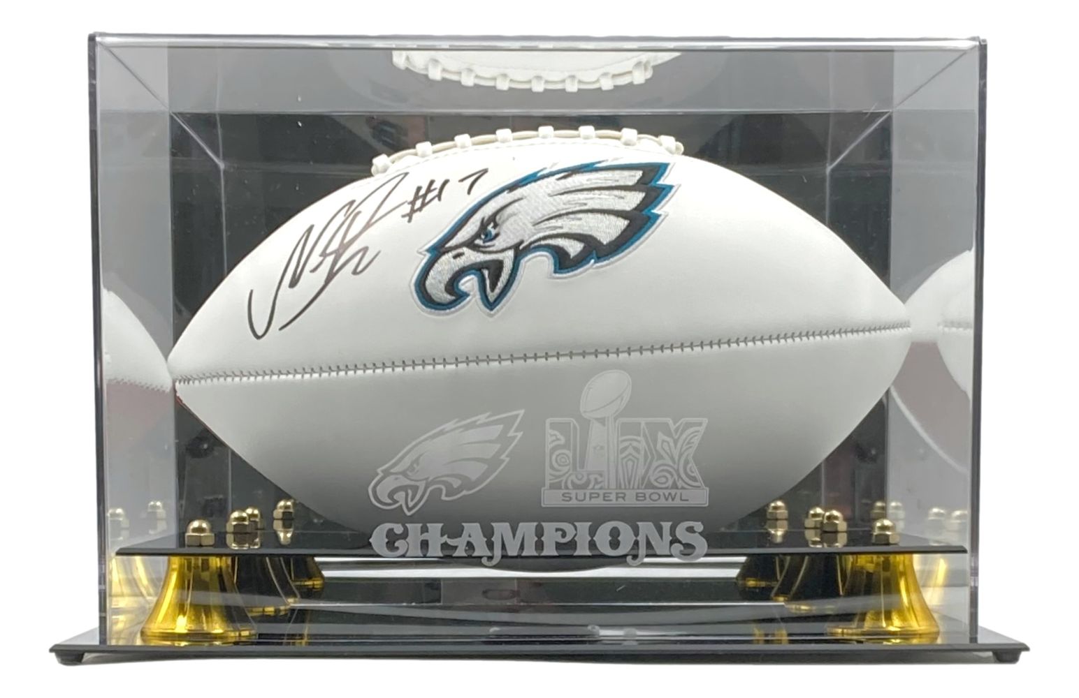 Nakobe Dean Autographed Philadelphia Eagles Logo Football with PSA/DNA Certification & Super Bowl 59 Display Case - Perfect for Eagles Fans, Sports Memorabilia Collectors, and Game Room Decor