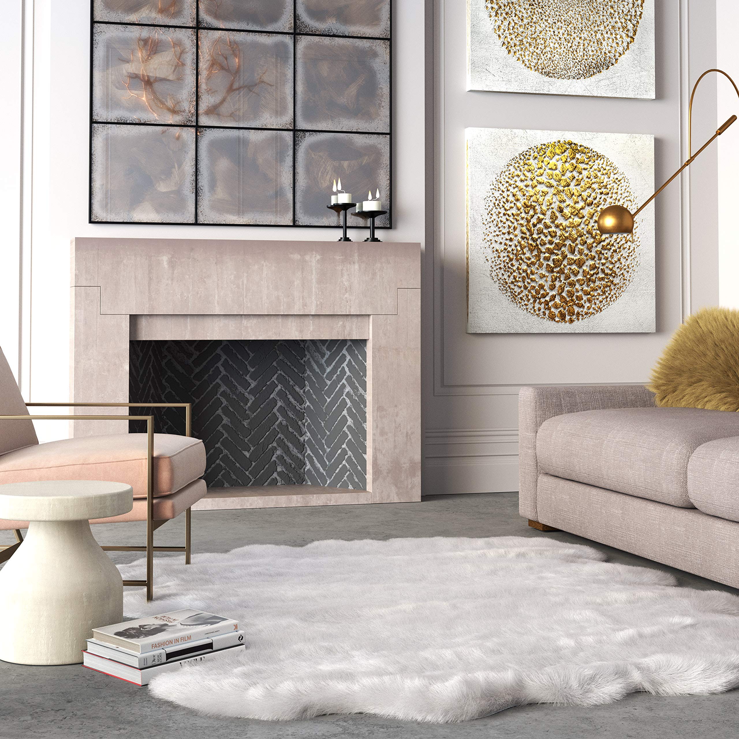 Abacasa Gloss White Faux Fur Area Rug - Soft Plush Shaggy Carpet for Living Room, Bedroom & Nursery - Cozy Home Decor for Winter