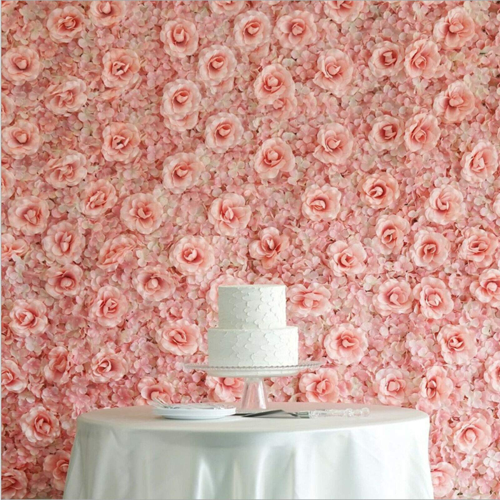 12pcs Artificial Rose Flower Wall Panels - Pink Fake Roses for Wedding Backdrop, Party Decor, Event Decoration (24x16 Inches) - Perfect for Indoor & Outdoor Weddings, Baby Showers, Photo Booths