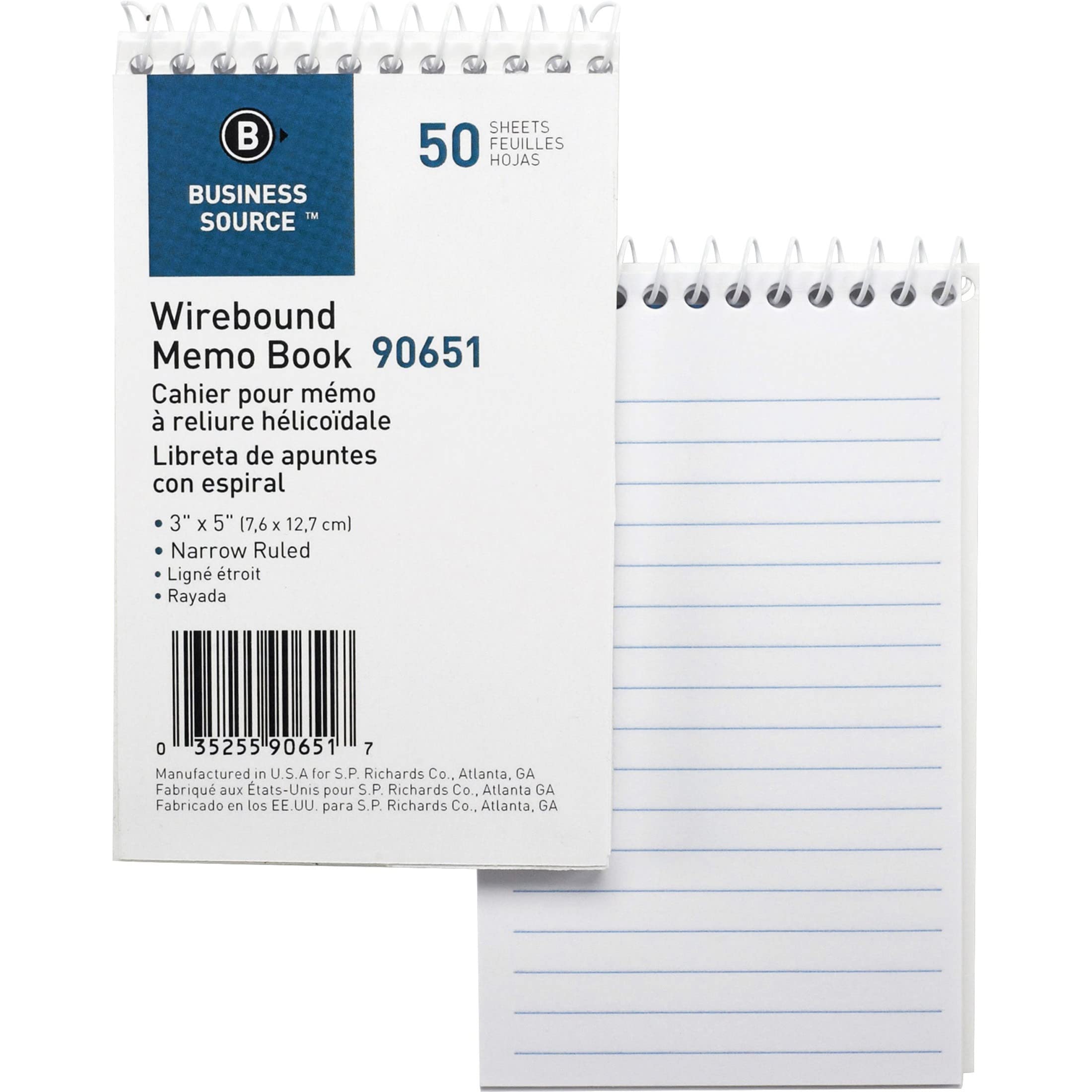 Business Source Wirebound Memo Books - 3 Pack College Ruled Notebooks for Office, School & Meetings | Durable Spiral Notepad for Writing, Notes & Journaling