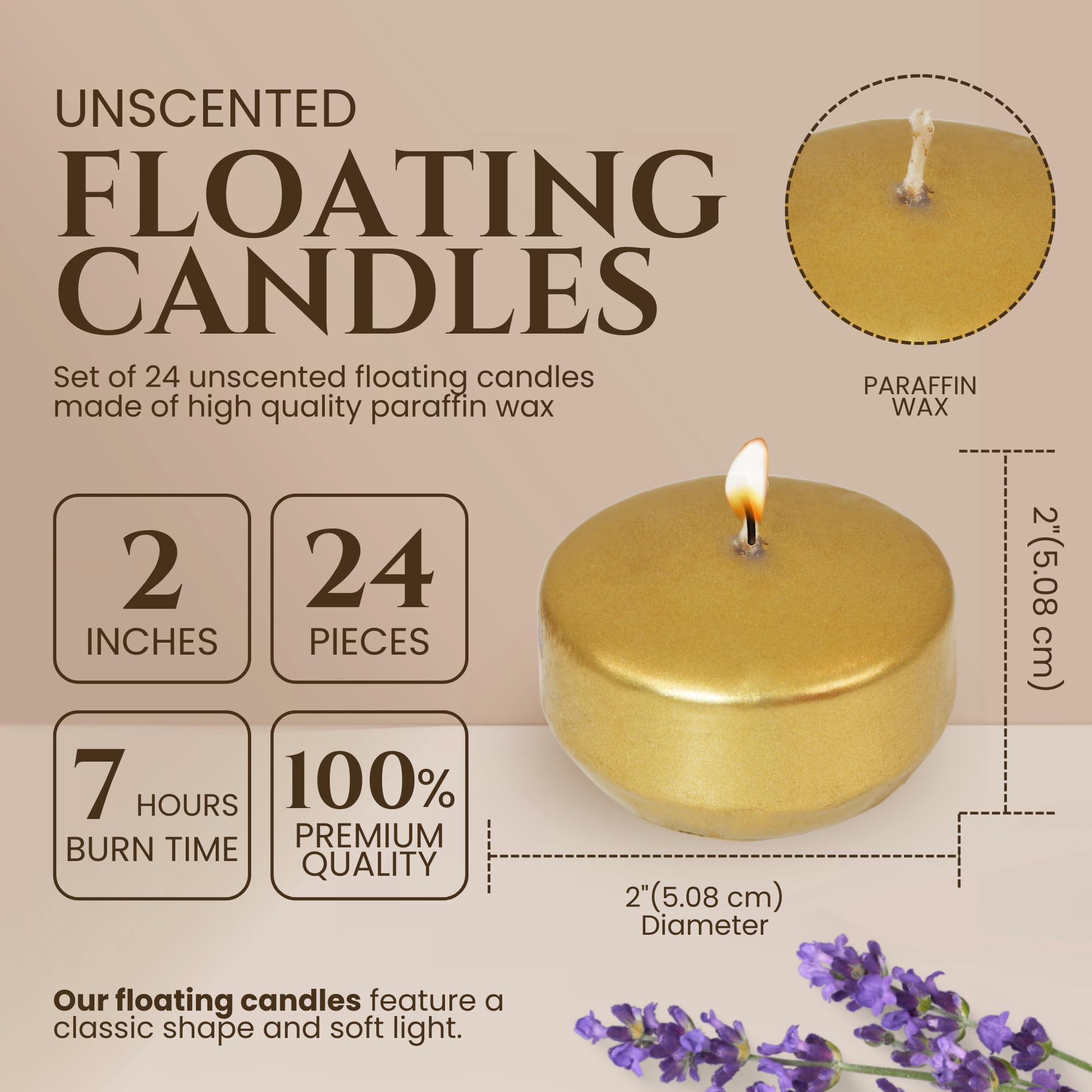 Axiom 24-Pack Floating Candles for Weddings & Parties - 2 Inch Hand-Rolled Paraffin Water Candles with Cotton Wicks, Unscented & Dripless - 4 Hour Clean Burn for Centerpieces, Home Decor, Bathtub Relaxation & Outdoor Events