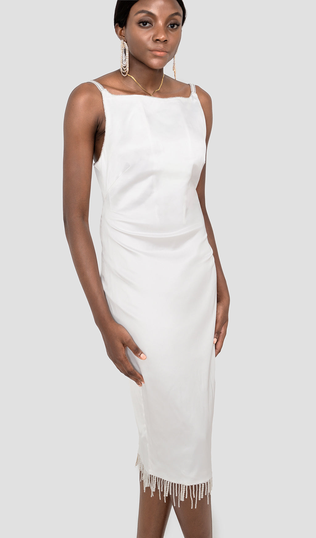 Elegant Ivory Crystallised Midi Dress for Women - Perfect for Weddings, Parties & Special Occasions