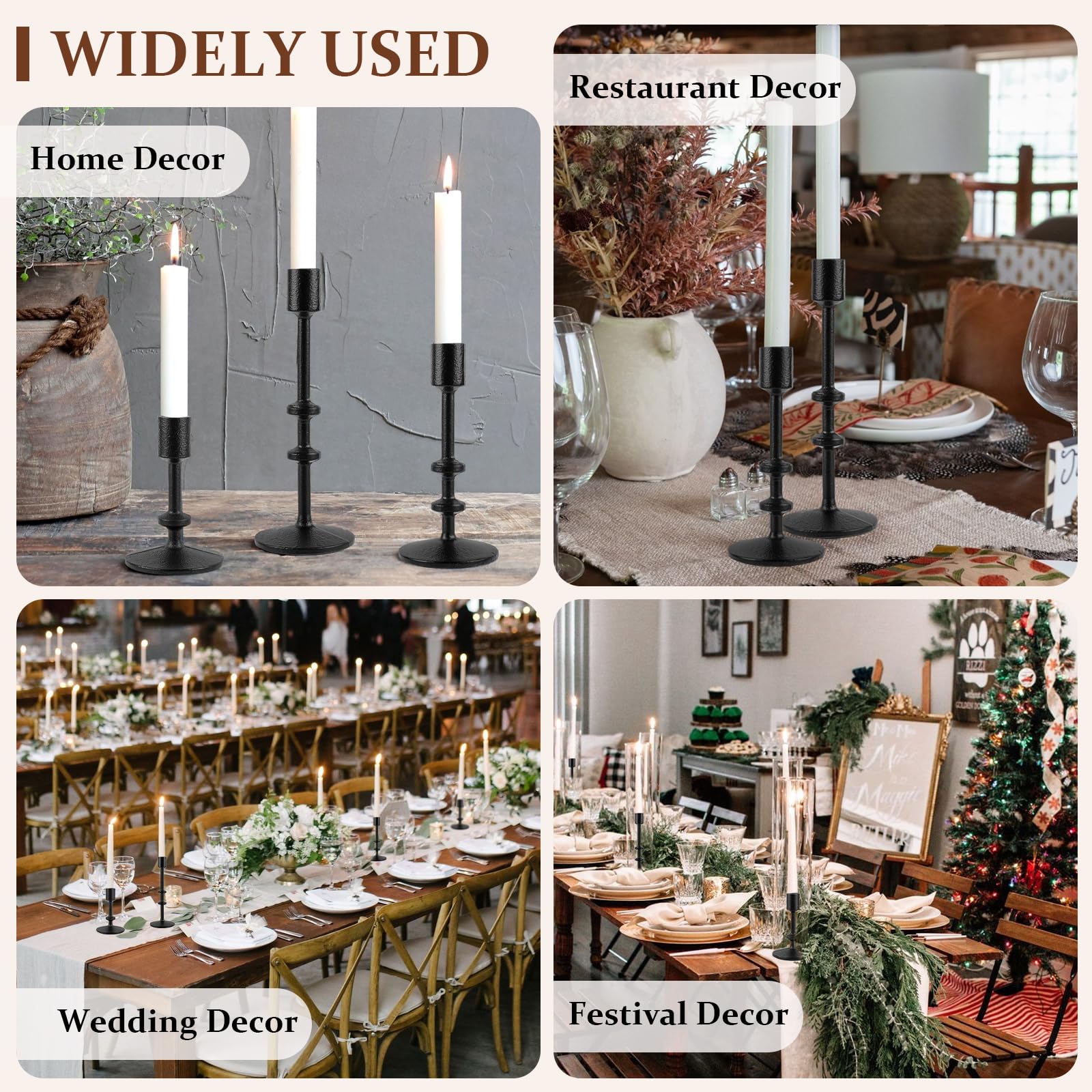 Modern Black Candlestick Holders Set of 3 - Elegant Taper Candle Holders for Home Decor, Weddings, Birthdays & Christmas - Stylish Centerpiece for Living Room, Dining Table & Party Decorations
