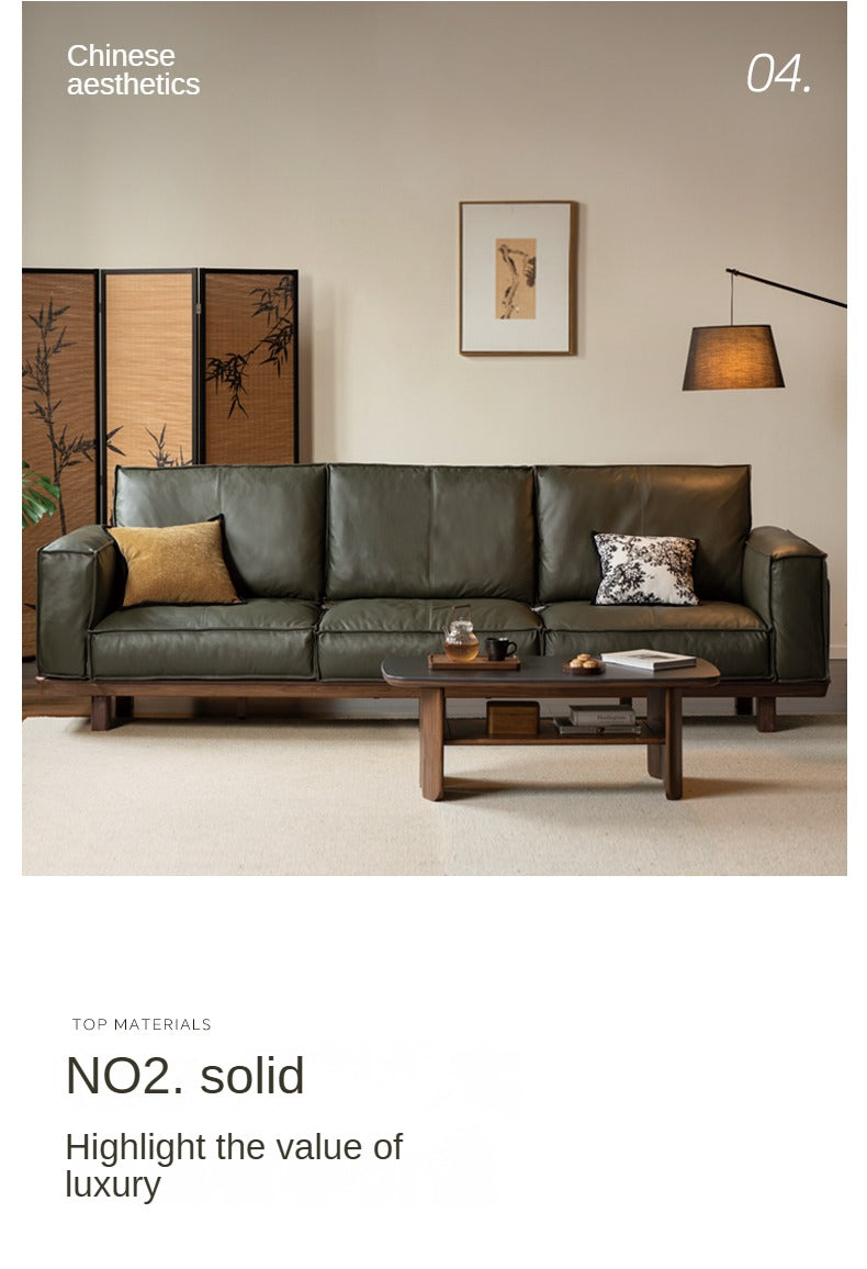 Premium Black Walnut Solid Wood Leather Sofa - Handcrafted Luxury Sofa for Living Room, Office & Lounge - Durable & Stylish Modern Furniture for Home Decor