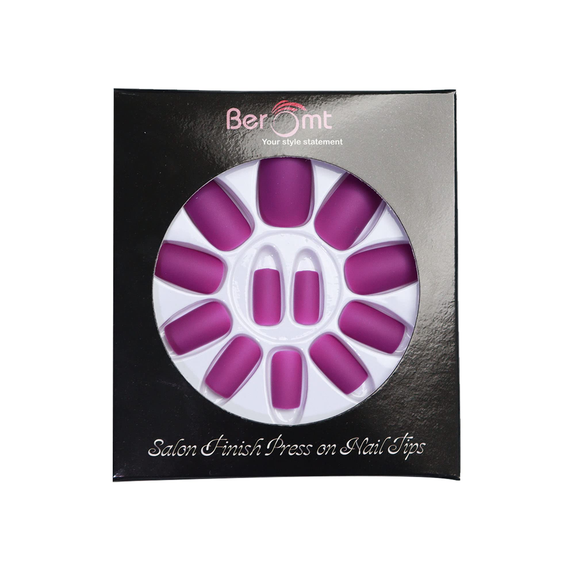 Beromt 12-Piece Matte Acrylic False Nails Set with Nail Glue & Stickers - Full Cover Fake Nails Kit for Manicure, Nail Art, and Salon Use - Perfect for Parties, Weddings, and Everyday Wear (470)