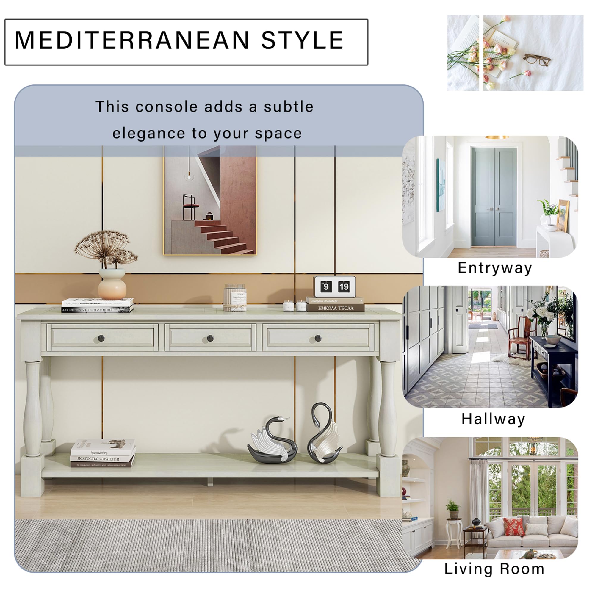 P PURLOVE Console Table with Drawers & Shelf - 55