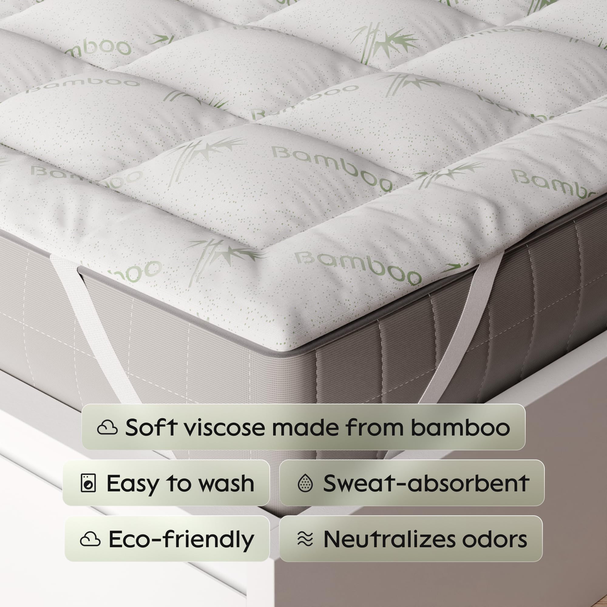Niagara King Mattress Topper - Cooling Bamboo Viscose Mattress Pad with Deep Pocket for Back Pain Relief - Soft & Thick Pillow Top Mattress Topper for King Size Beds - Perfect for Hot Sleepers & Pressure Relief
