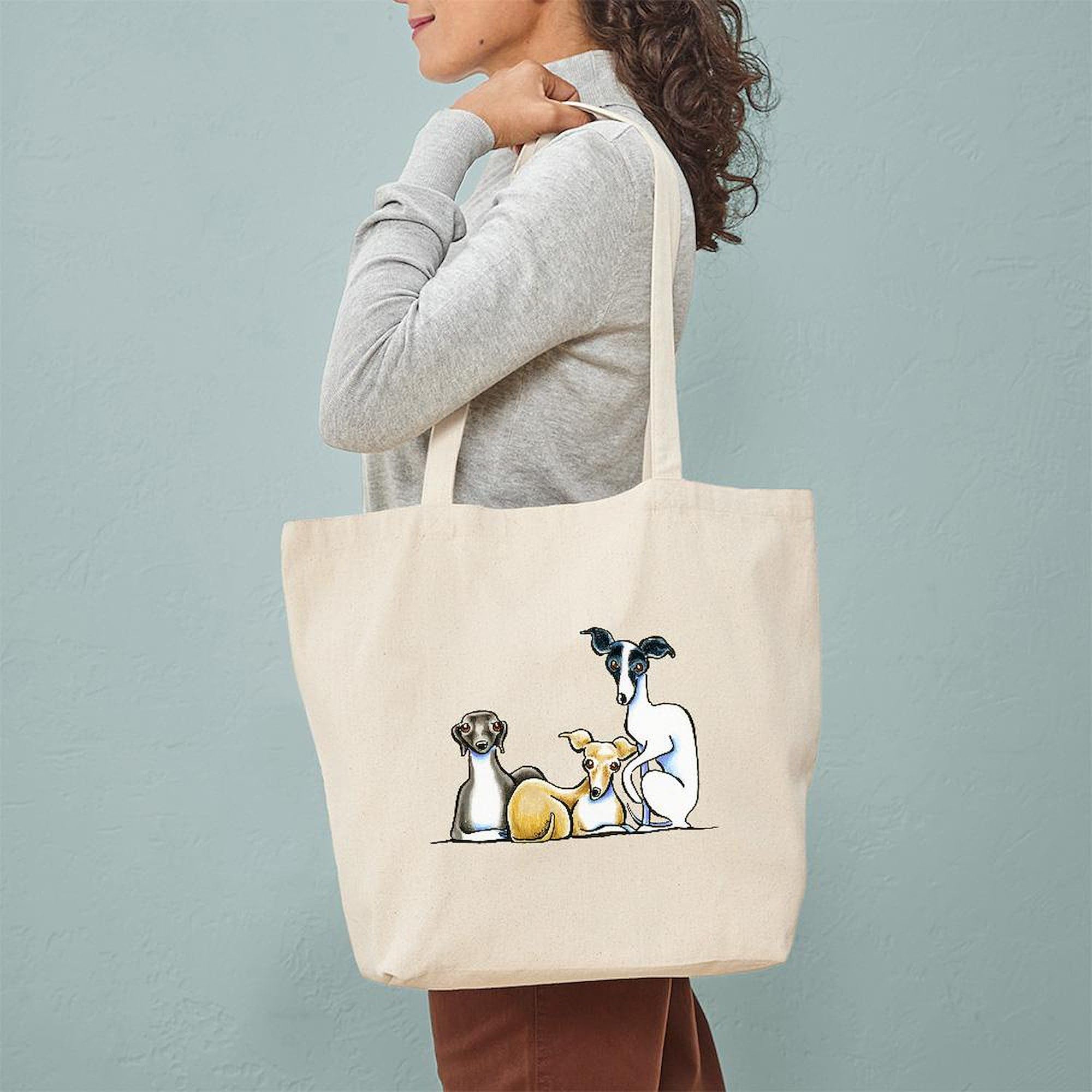 Italian Greyhound Trio Tote Bag - Natural Canvas Reusable Shopping Bag for Groceries, Beach & Daily Use | Eco-Friendly & Durable