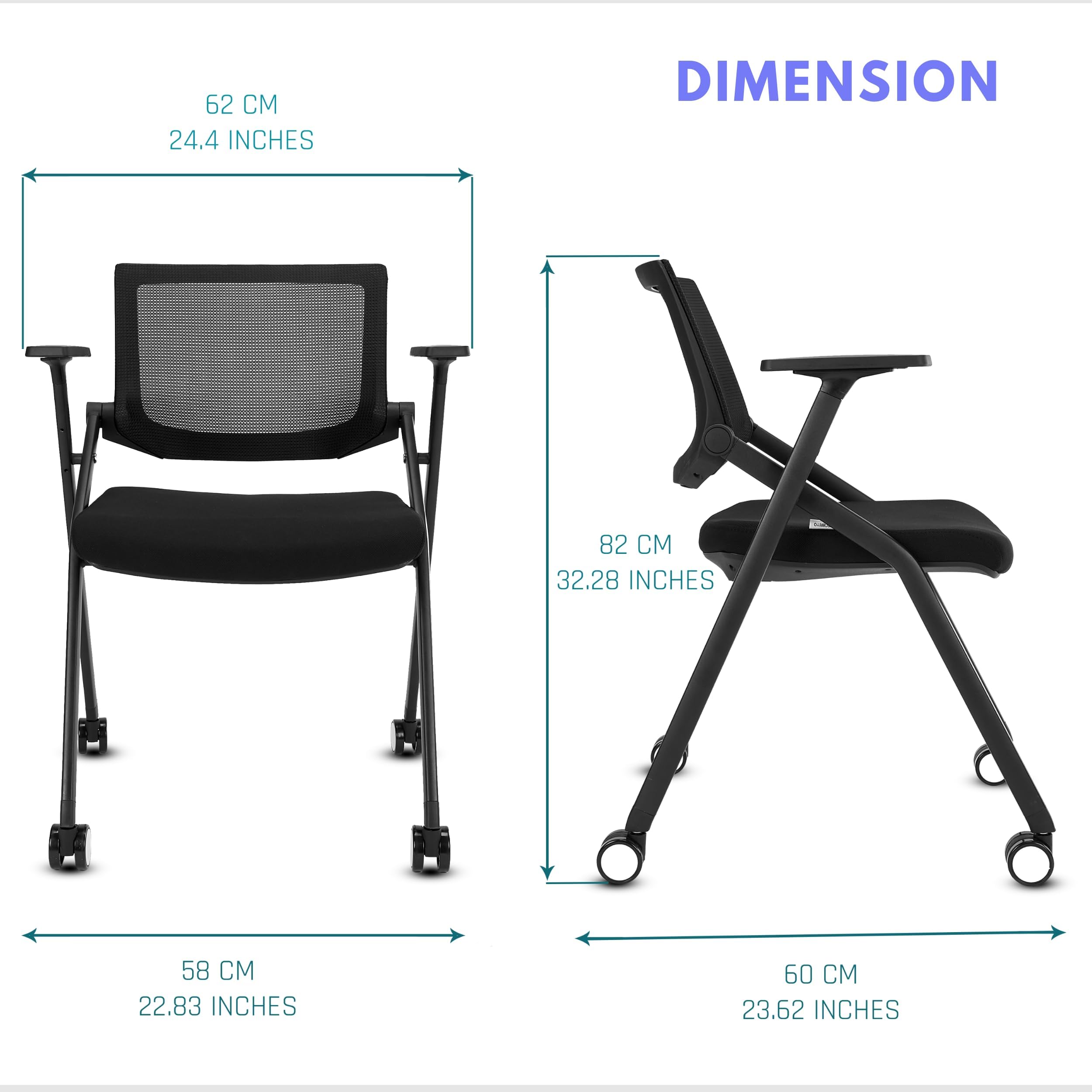 4 Pack Stackable Conference Room Chairs with Wheels - Ergonomic Mesh Back Office Chairs with Adjustable Arms & Paddle for Meeting, Training, Reception & Home Office - Perfect for Conference Rooms, Coworking Spaces & Home Workstations