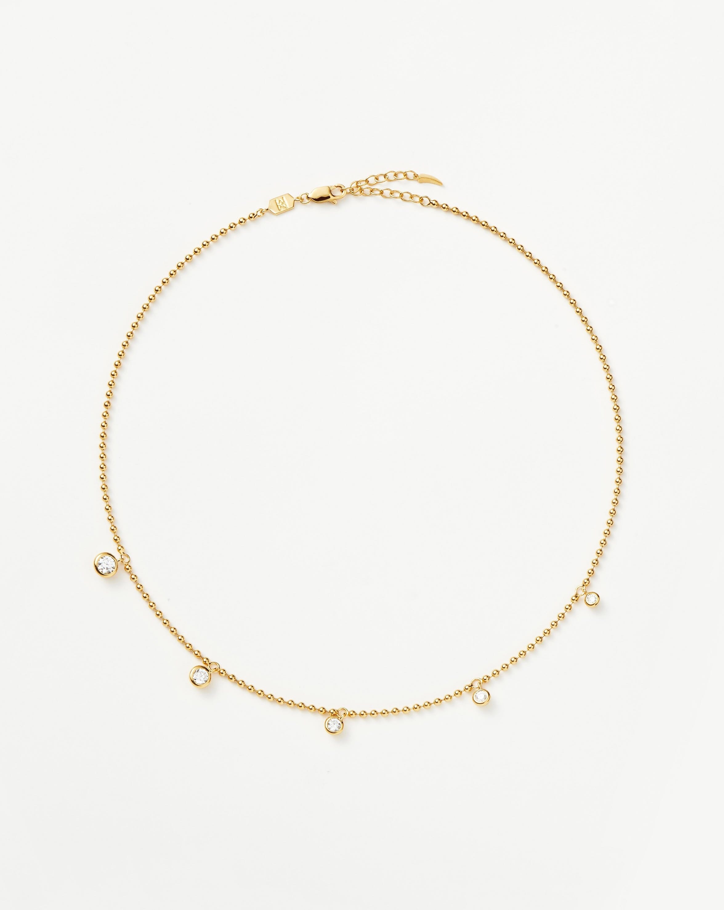 18K Gold Vermeil Stone Charm Drop Choker Necklace with Cubic Zirconia - Elegant Layering Jewelry for Women, Perfect for Date Night & Special Occasions