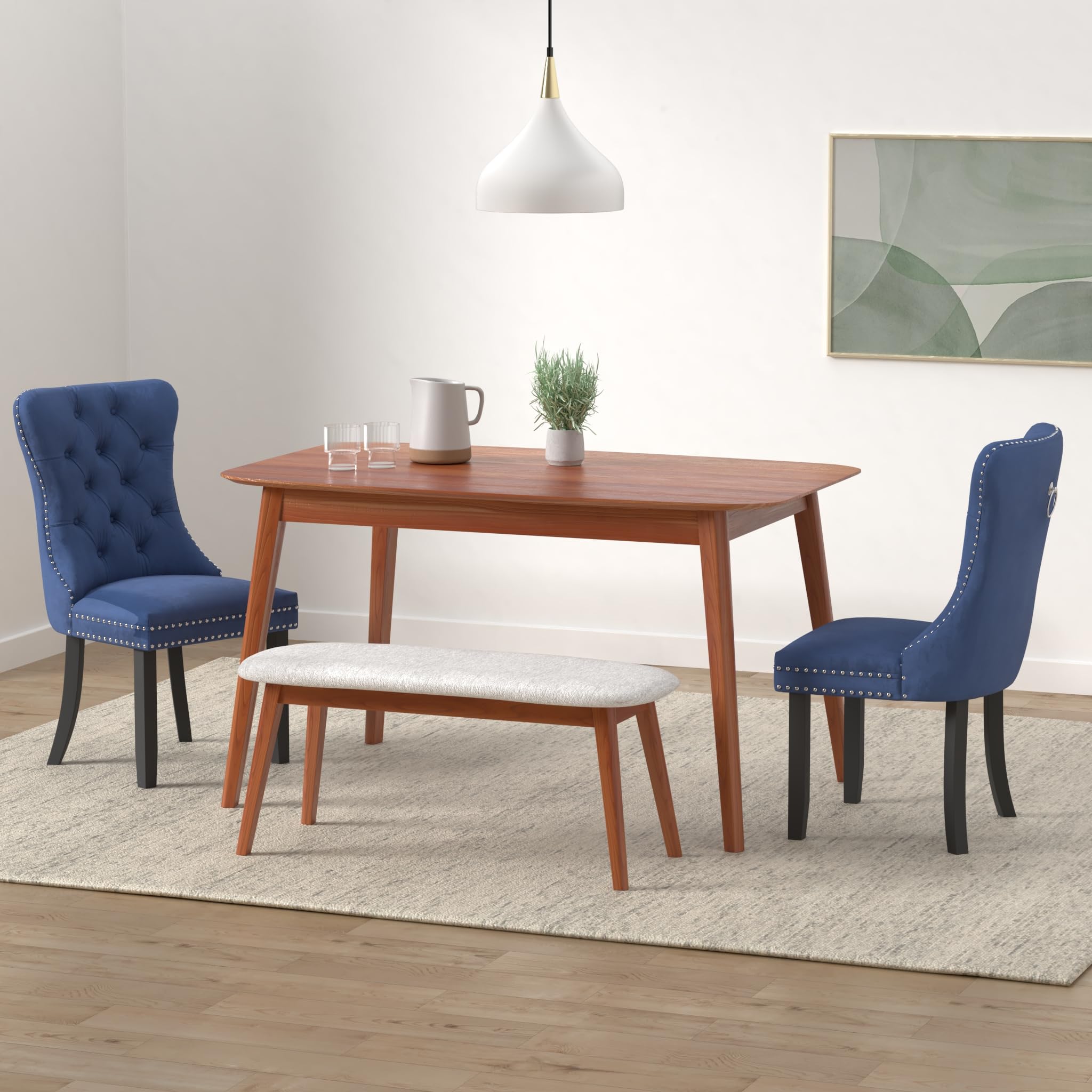 Luxury Velvet Upholstered Dining Chairs Set of 6 - Button Tufted Back with Nailhead Trim - Elegant Blue Velvet Dining Room Chairs for Kitchen, Bedroom, Restaurant - Perfect for Home Decor, Wedding, and Fine Dining