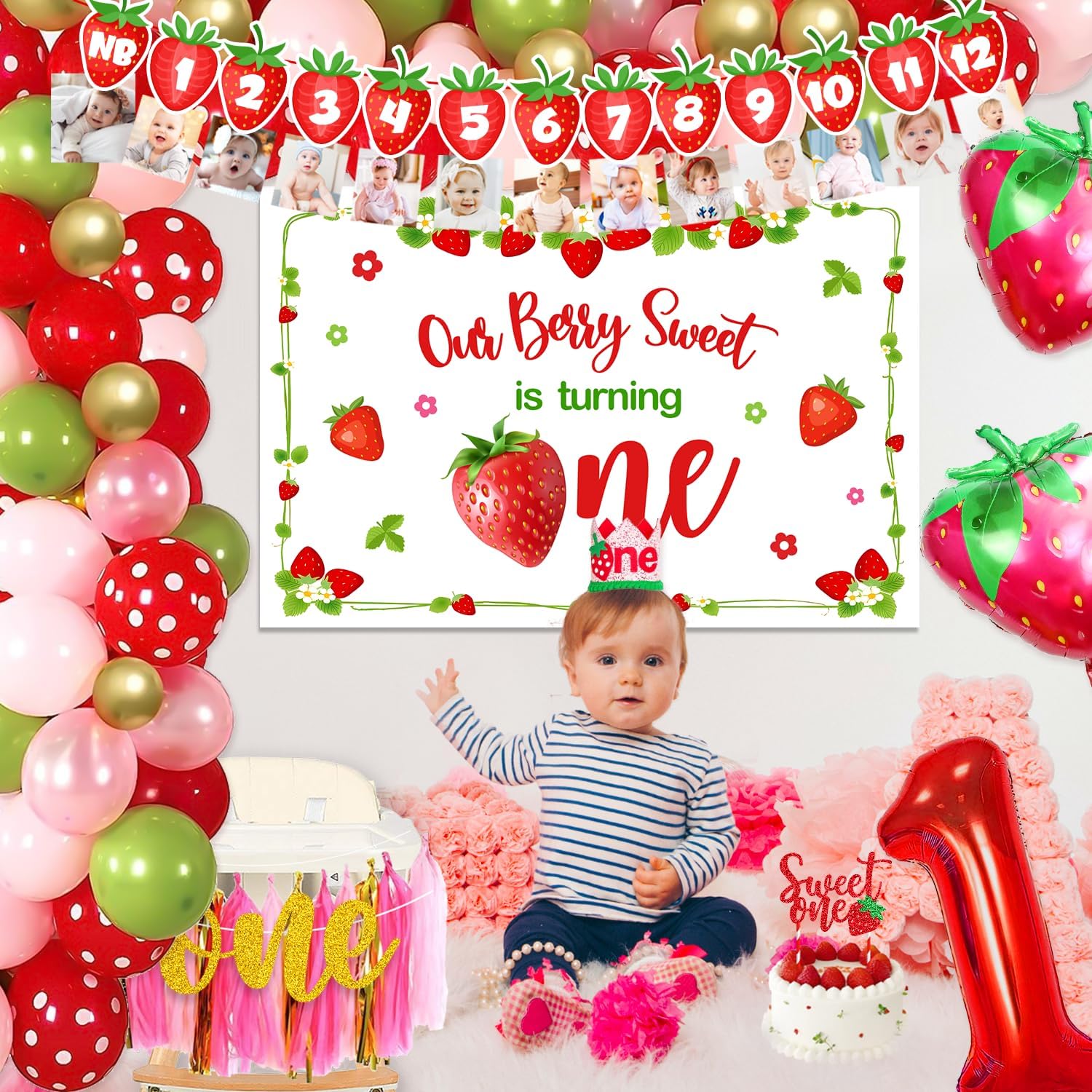 Strawberry Balloon Arch Kit - Berry Themed Birthday Party Decorations for Baby's First Birthday, Baby Shower & Gender Reveal | Includes Balloon Garland, Strawberry Balloons & Party Decor