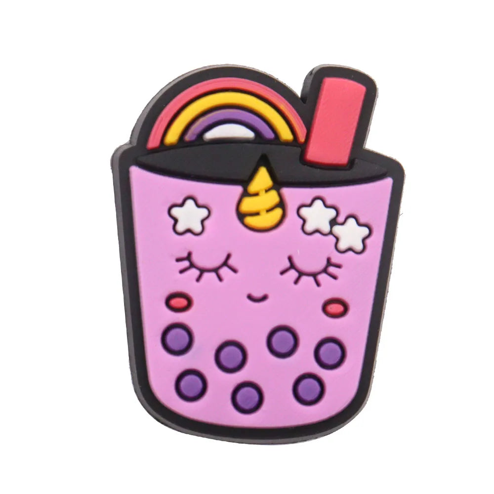 1PCS PVC Shoe Charms - Cute Bubble Tea Drink Rabbit Heart Sandals Decoration for Wristbands & Slippers | Fun Accessories for Kids, Girls Gift Ideas | Perfect for DIY Crafts, Party Favors & Fashion Styling