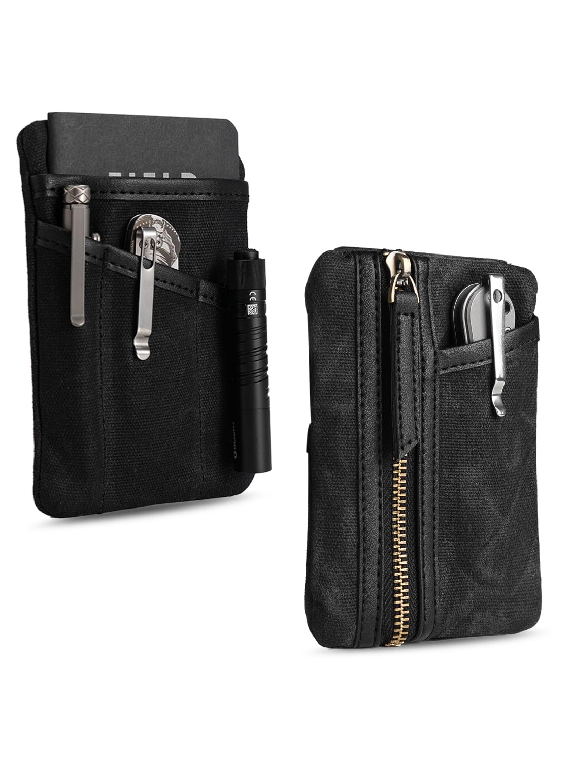Sayram SP6 EDC Pouch - Waxed Canvas Compact Organizer with Zipper for Men - Perfect for Coins, Notebook, Flashlight - Ideal for Everyday Carry, Travel & Outdoor Adventures