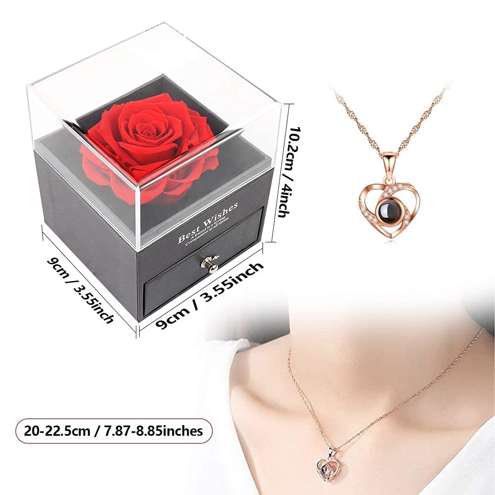 Mother's Day Gift for Mom - Preserved Rose with 'I Love You' Necklace, Eternal Flower Keepsake for Wife, Girlfriend, Daughter, Son - Birthday, Anniversary, Valentine's Day Present for Women (Red) - Perfect for Special Occasions & Romantic Surprises