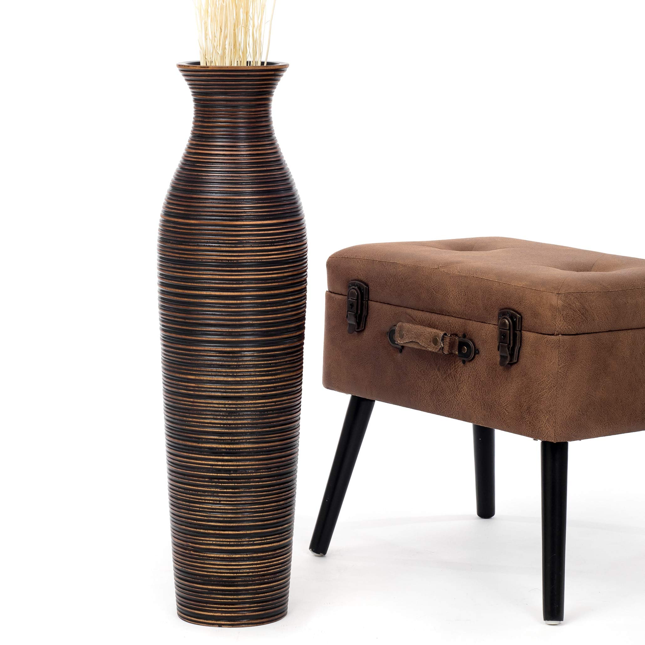 Leewadee 28-inch Large Brown Wooden Floor Vase - Farmhouse Decor for Flowers, Fake Plants & Pampas Grass - Perfect for Living Room, Entryway or Bedroom Decoration