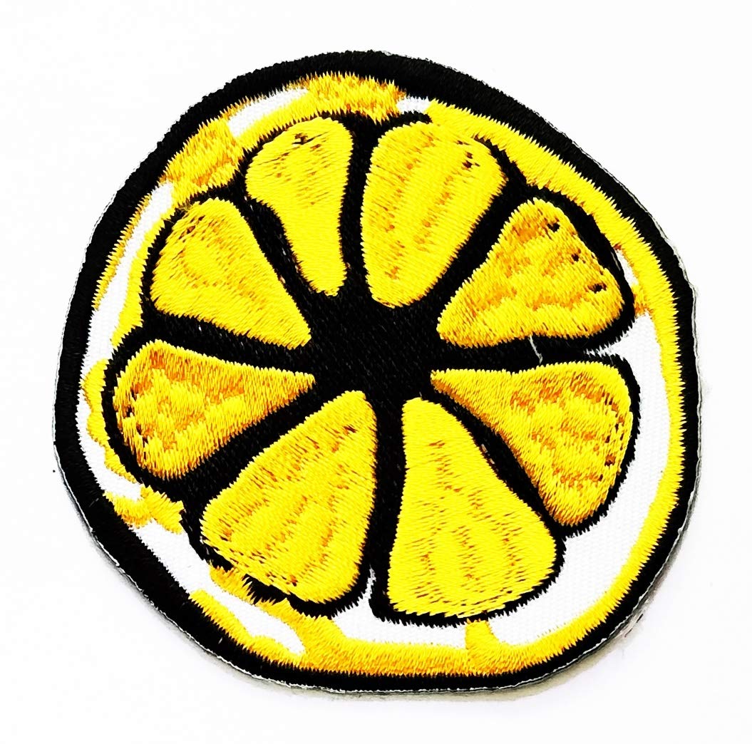 Yellow Orange Lemon Fruit Sour Sliced Cartoon Embroidered Iron-On Patch - Kids Clothing Decoration for Jeans, Jackets, T-Shirts, Polo Hats & Backpacks - Fun Costume Accessories for DIY Crafts & School Projects