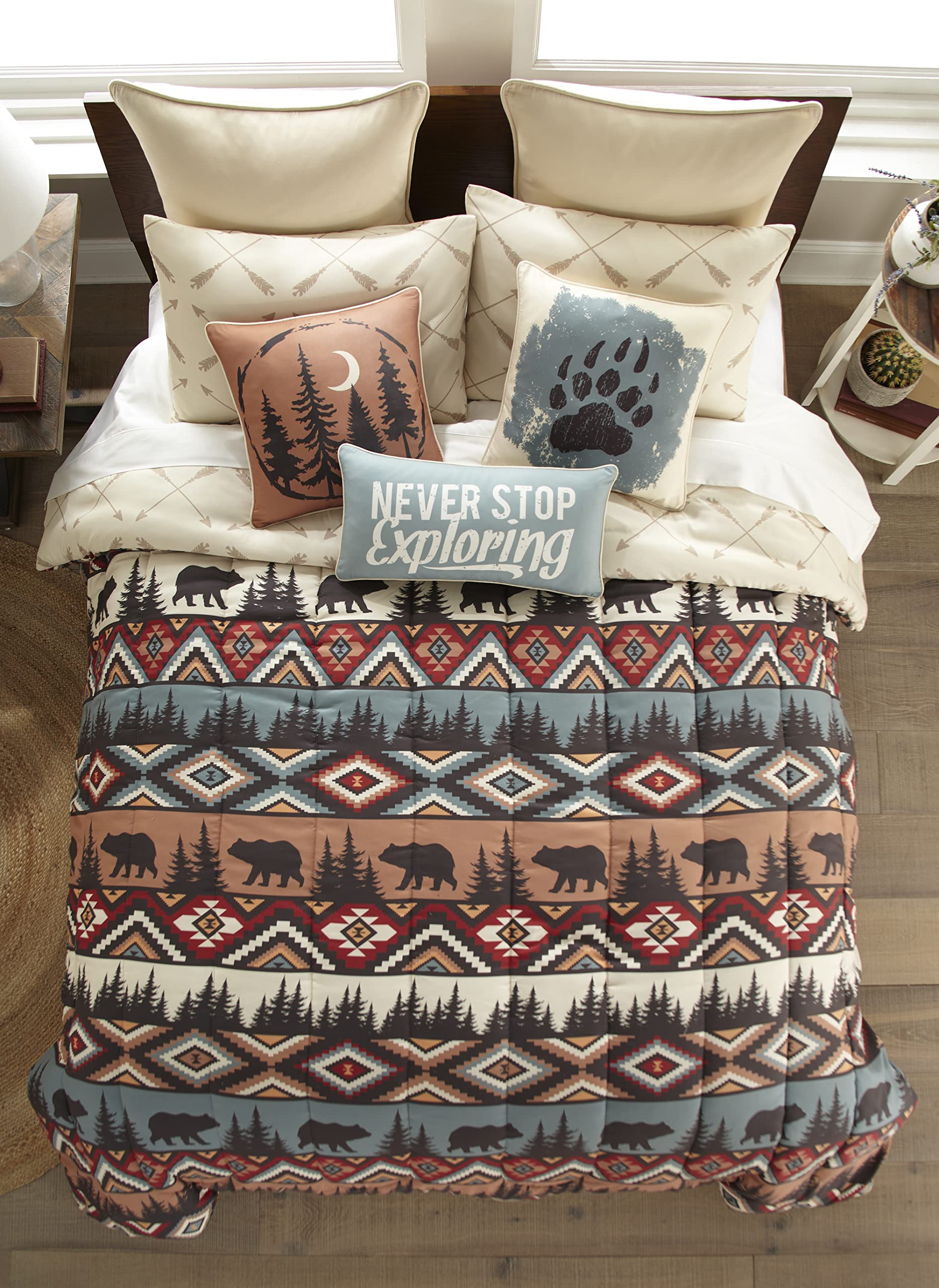 Donna Sharp Queen Bedding Set - 3 Piece Bear Totem Lodge Comforter Set with Queen Comforter & 2 Standard Pillow Shams - Machine Washable - Cozy Cabin Retreat & Lodge Style Bedroom Decor